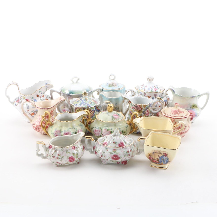 Porcelain and Bone China Creamers and Sugar Bowls Including Spode and Lefton