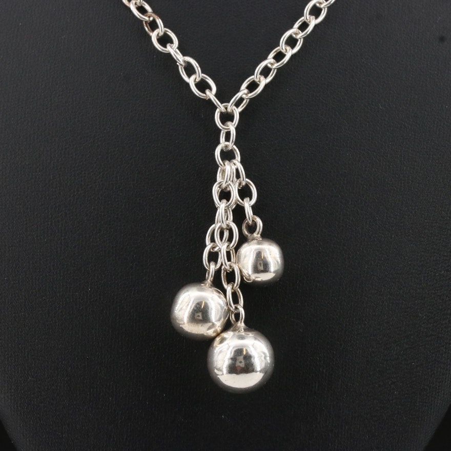 Sterling Silver Lariat Bead Necklace