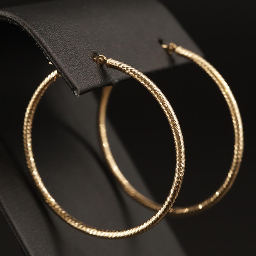 14K Textured Hoop Earrings