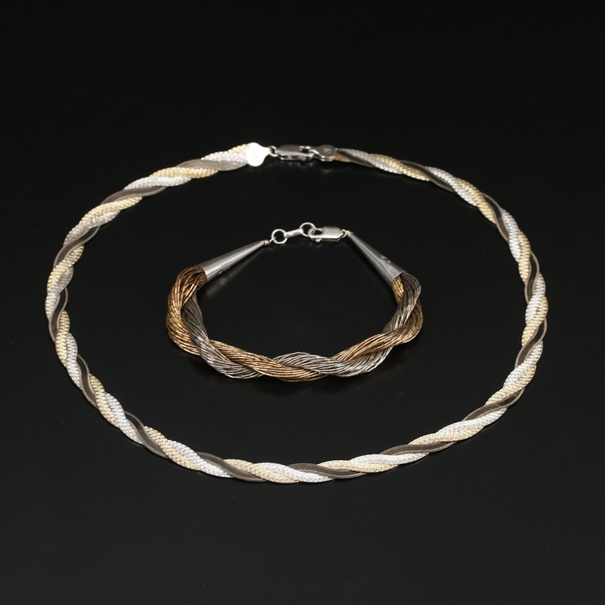 Sterling Silver Herringbone Necklace and Liquid Silver Bracelet