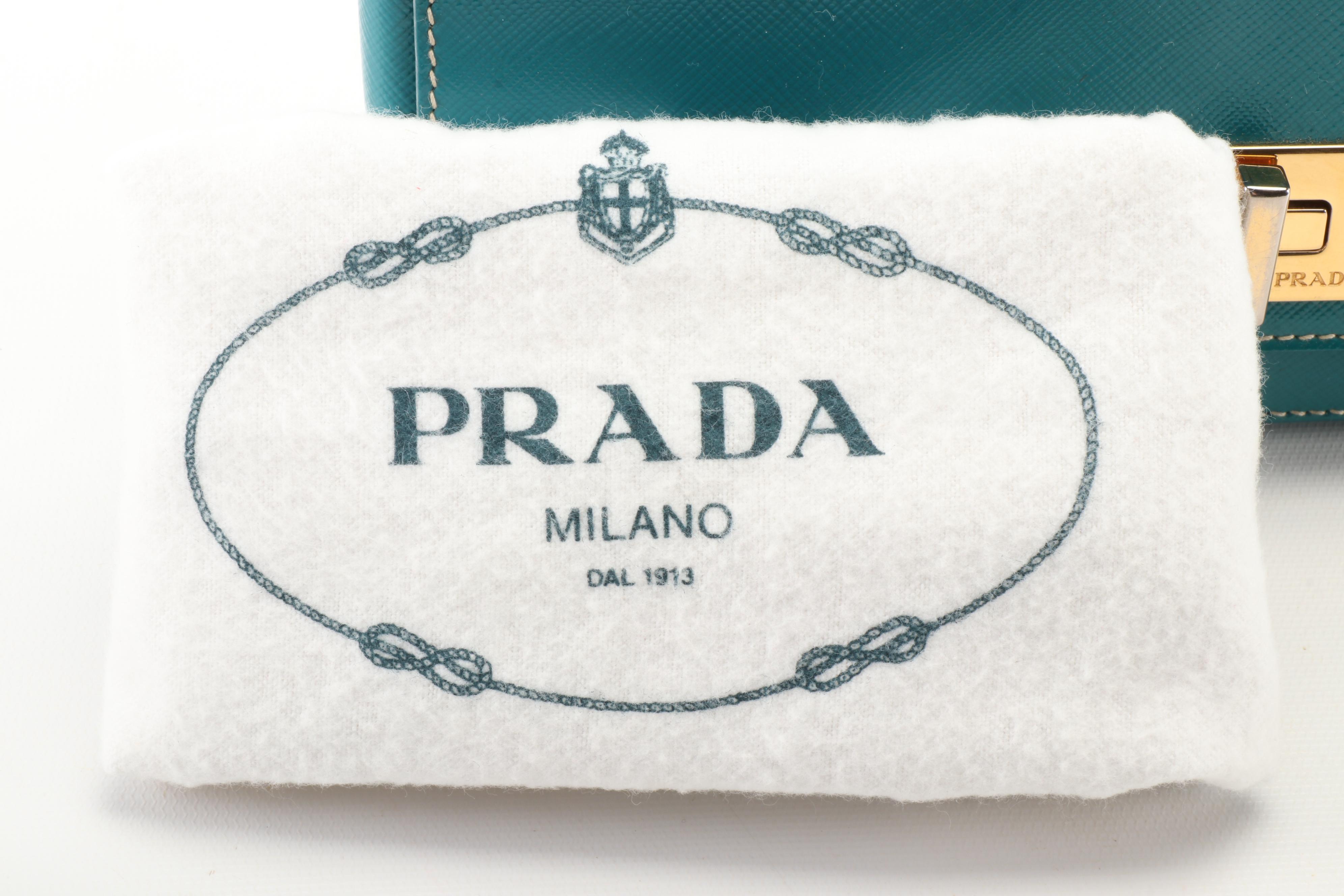 Prada Convertible Clutch Purse in Ottanio Saffiano Vernice Leather