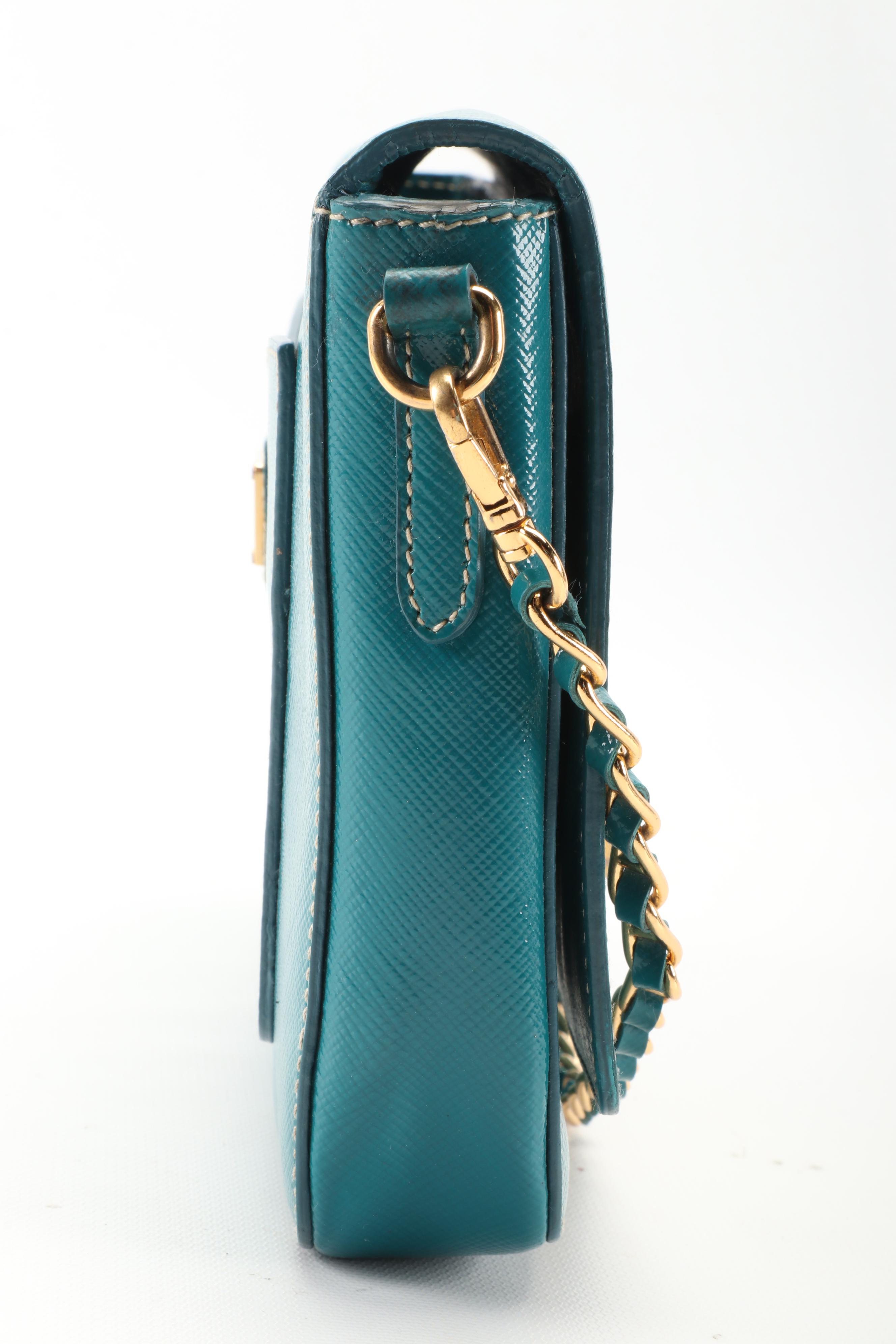 Prada Convertible Clutch Purse in Ottanio Saffiano Vernice Leather