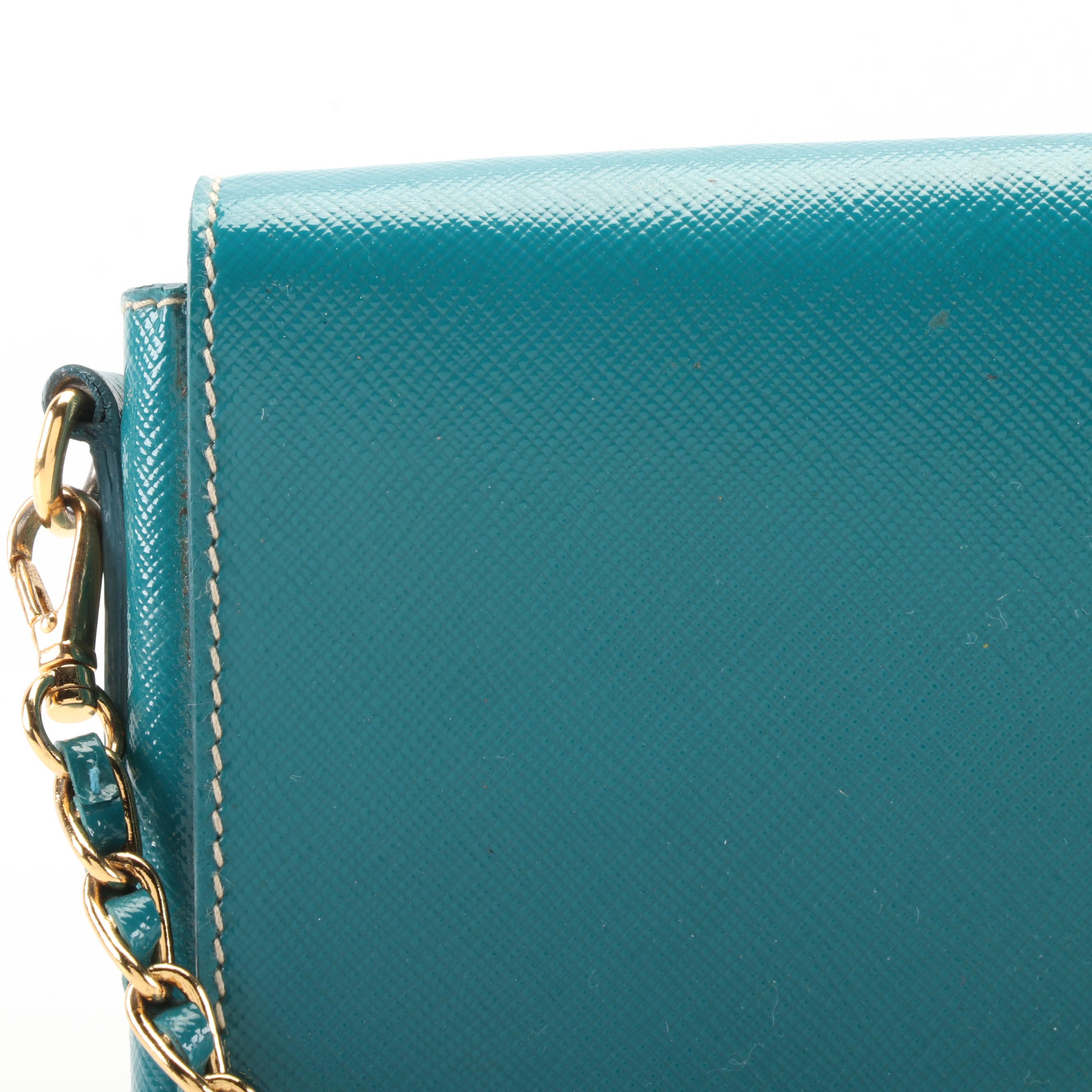 Prada Convertible Clutch Purse in Ottanio Saffiano Vernice Leather