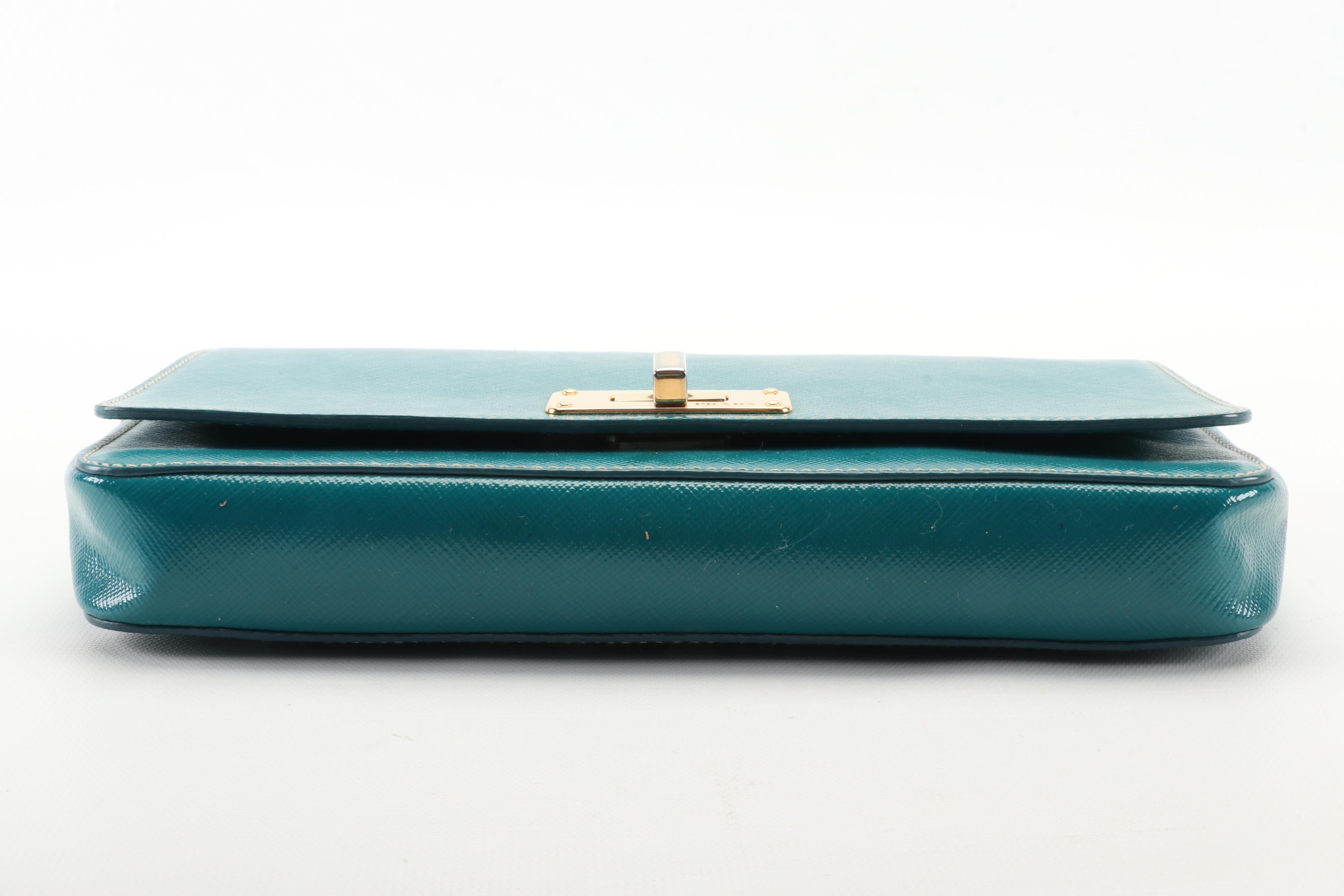 Prada Convertible Clutch Purse in Ottanio Saffiano Vernice Leather