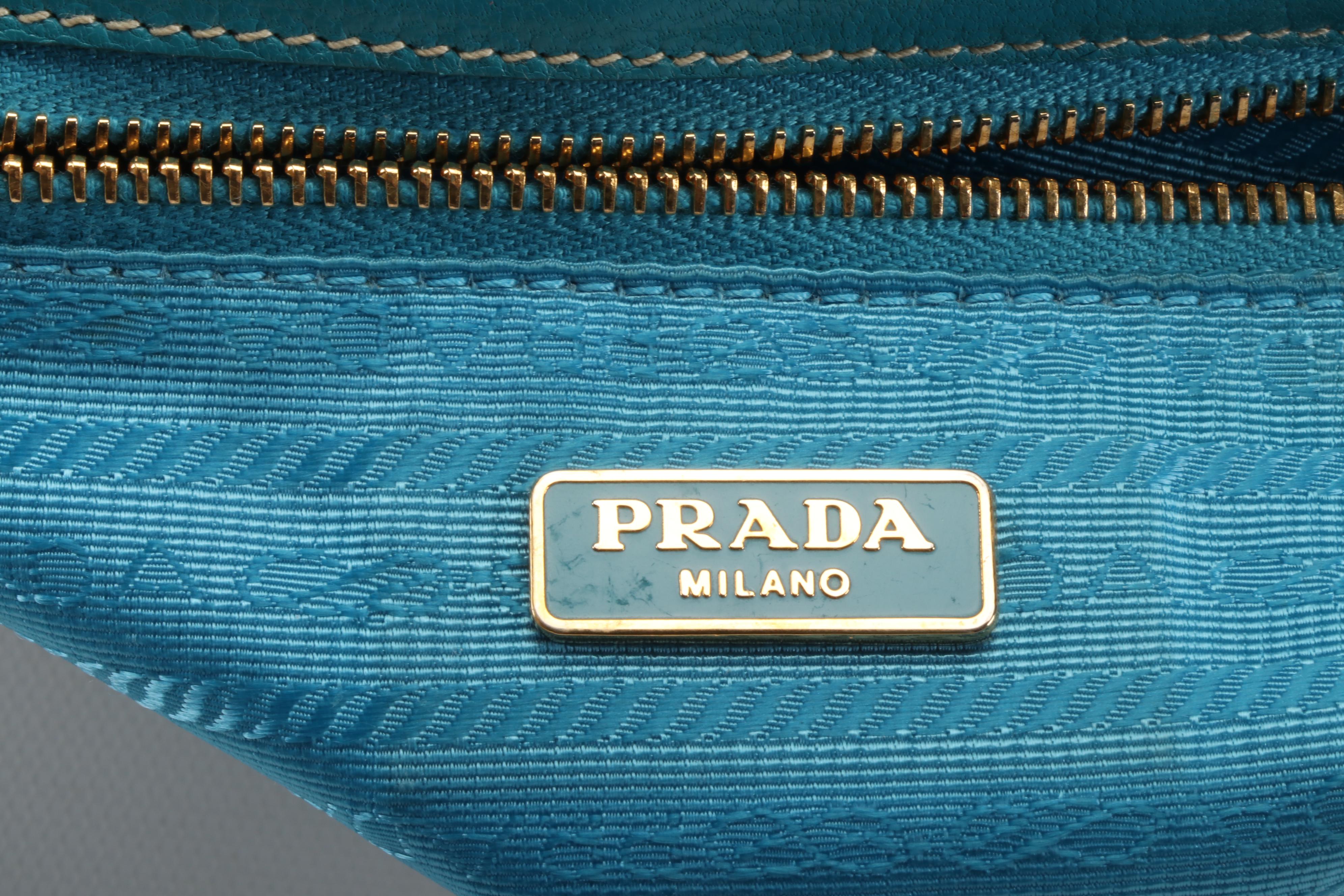 Prada Convertible Clutch Purse in Ottanio Saffiano Vernice Leather