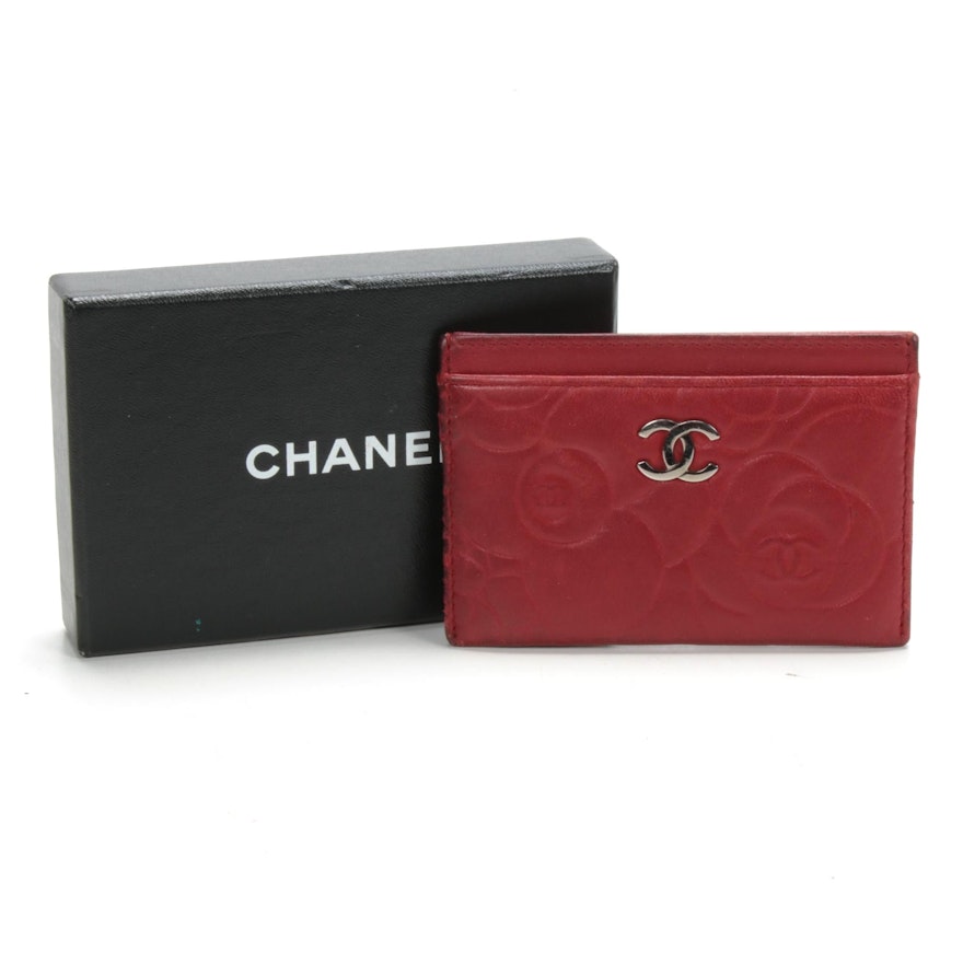 Chanel Red Camellia Lambskin Card Case