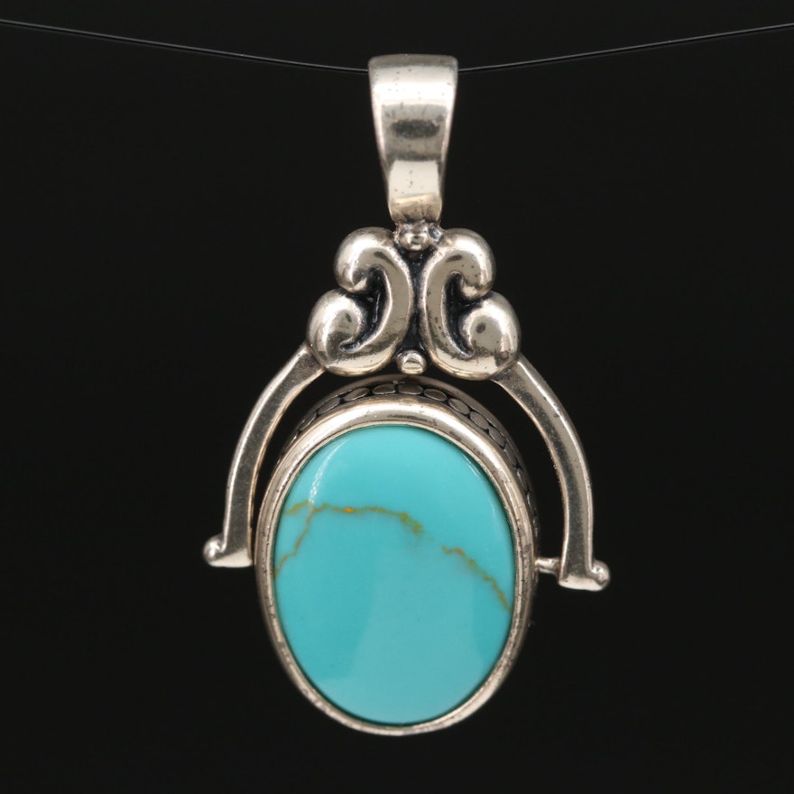 Sterling Silver Faux Turquoise and Faux Coral Reversible Pendant