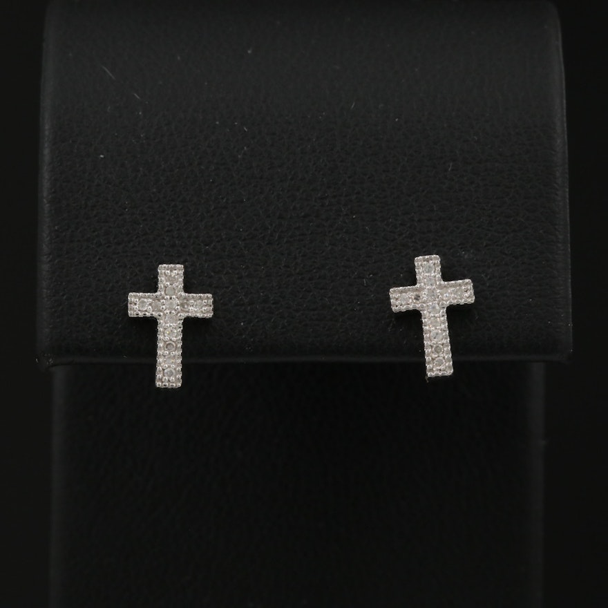 14K Diamond Cross Stud Earrings