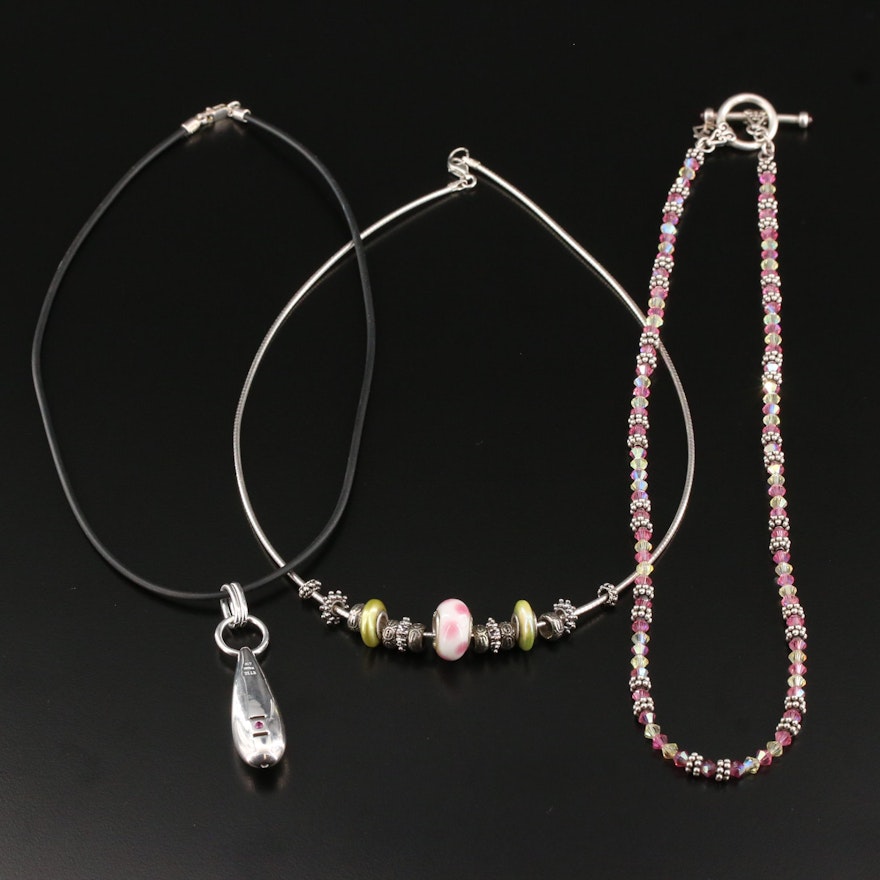 Sterling Silver Necklace Selection Featuring Pearl and Glass Accents