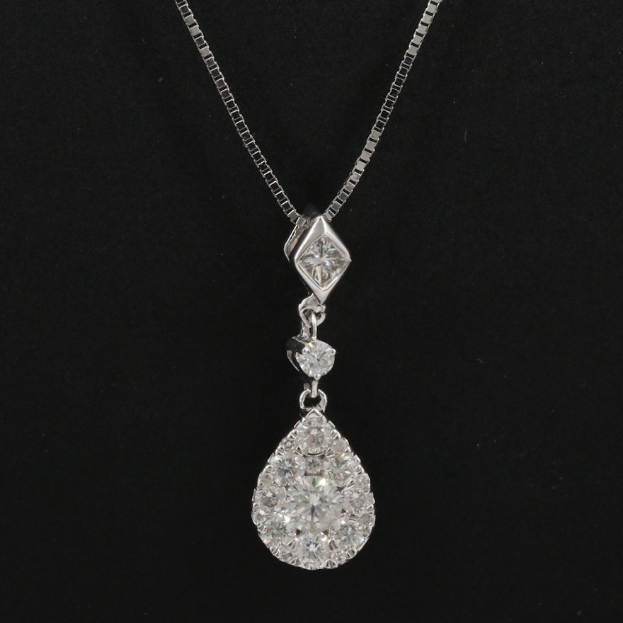 14K Diamond Cluster Teardrop Pendant Necklace