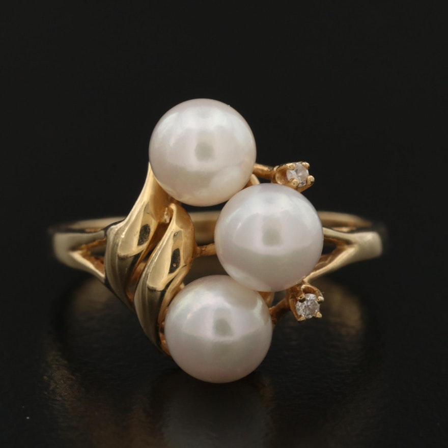 14K Pearl Ring with Diamond Accents