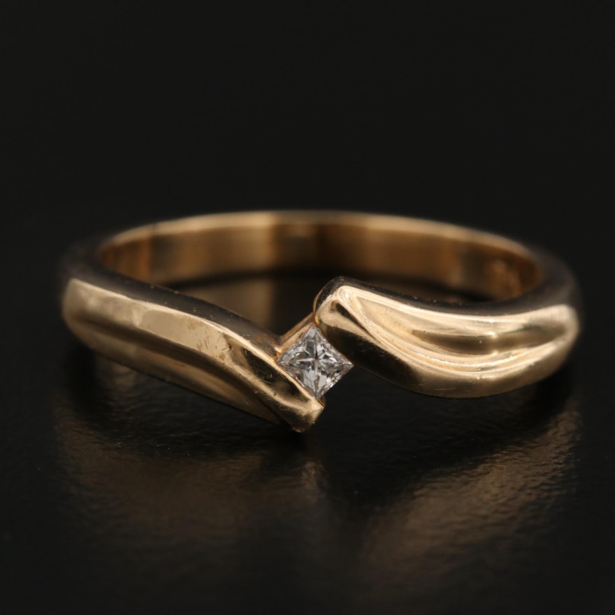14K Diamond Solitaire Bypass Ring