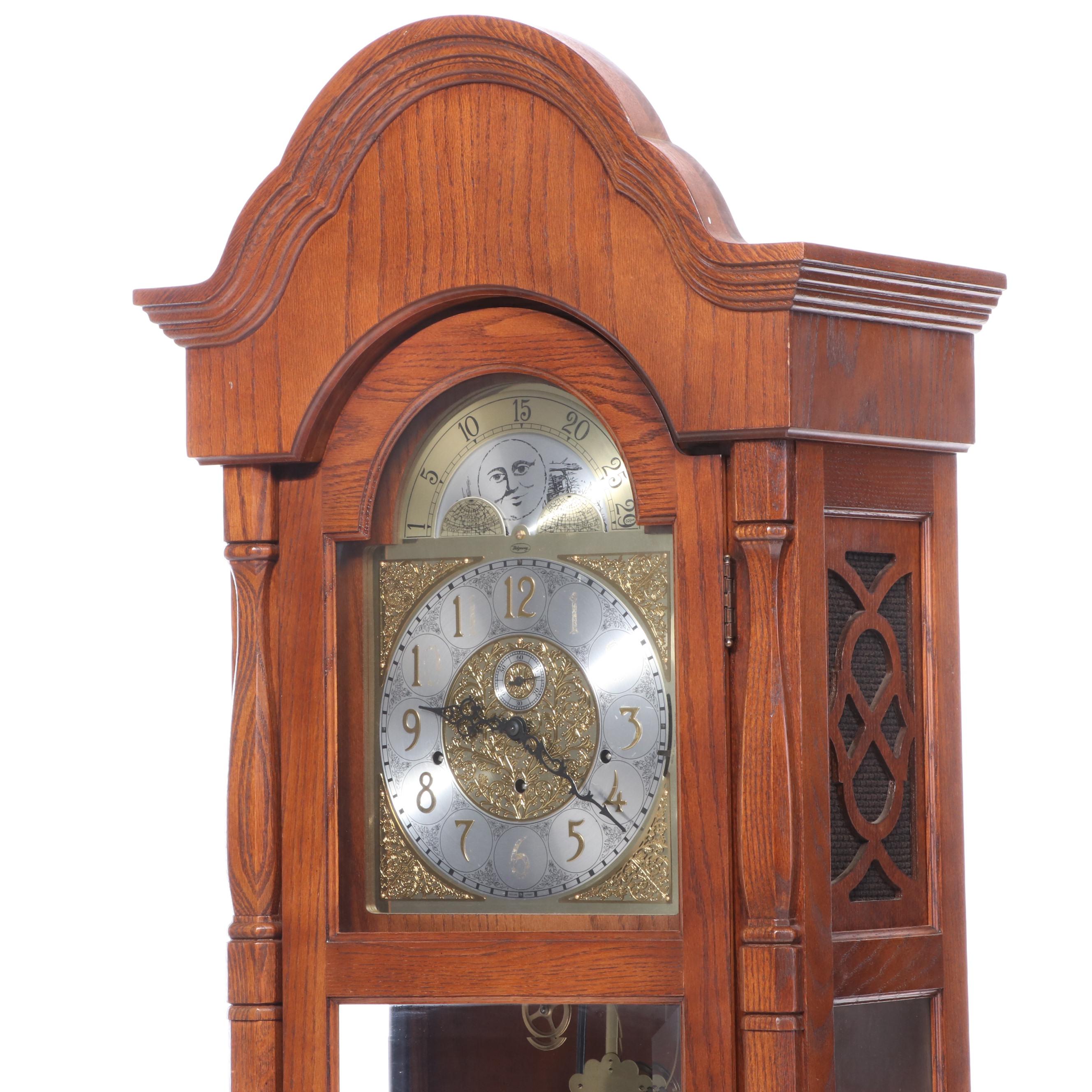Ridgeway Oak Grandfather Clock with Moon Phase Dial, Mid to Late 20th Century