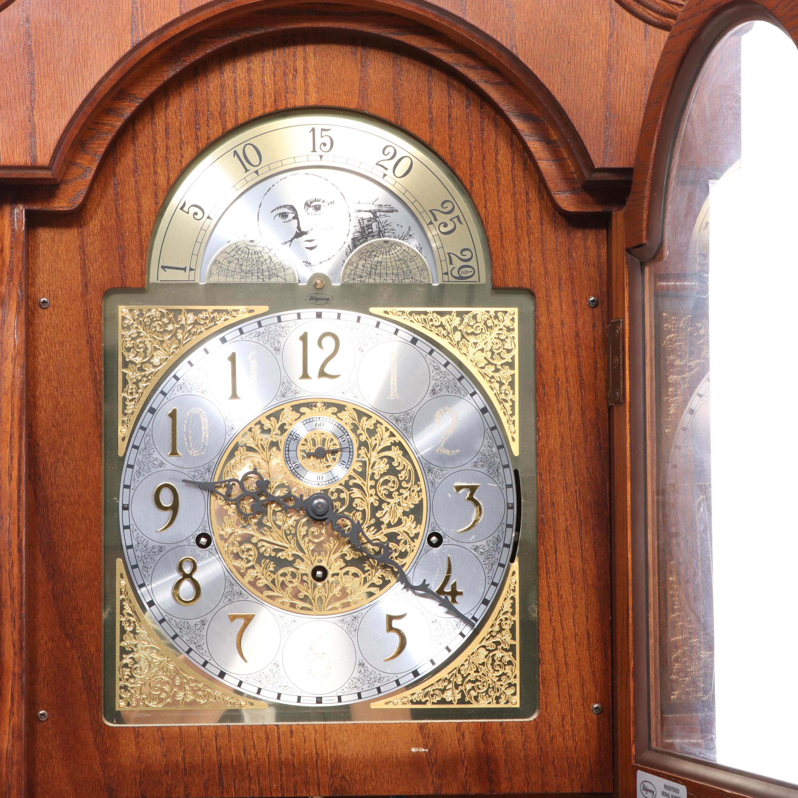 Ridgeway Oak Grandfather Clock with Moon Phase Dial, Mid to Late 20th Century
