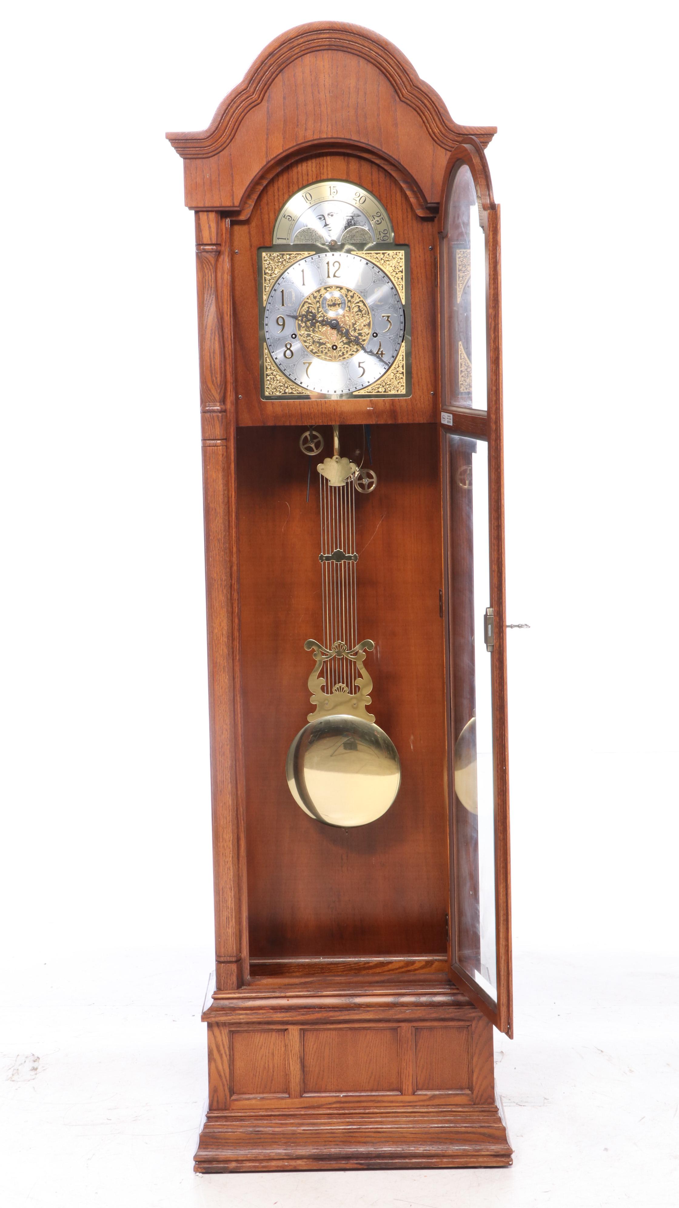 Ridgeway Oak Grandfather Clock with Moon Phase Dial, Mid to Late 20th Century