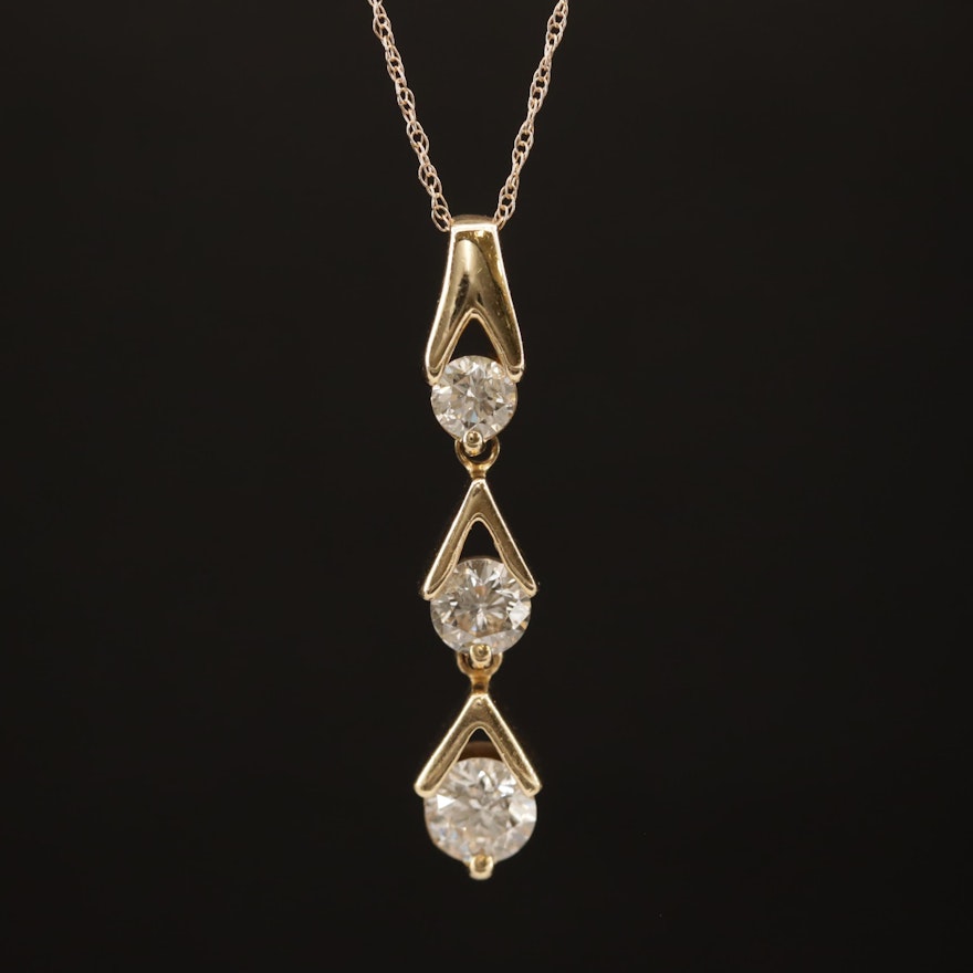14K 1.00 CTW Diamond Graduated Drop Pendant Necklace