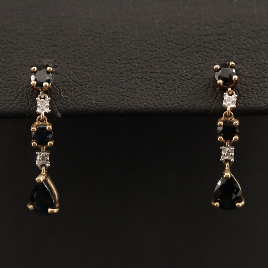 10K Sapphire and Diamond Dangle Earrings