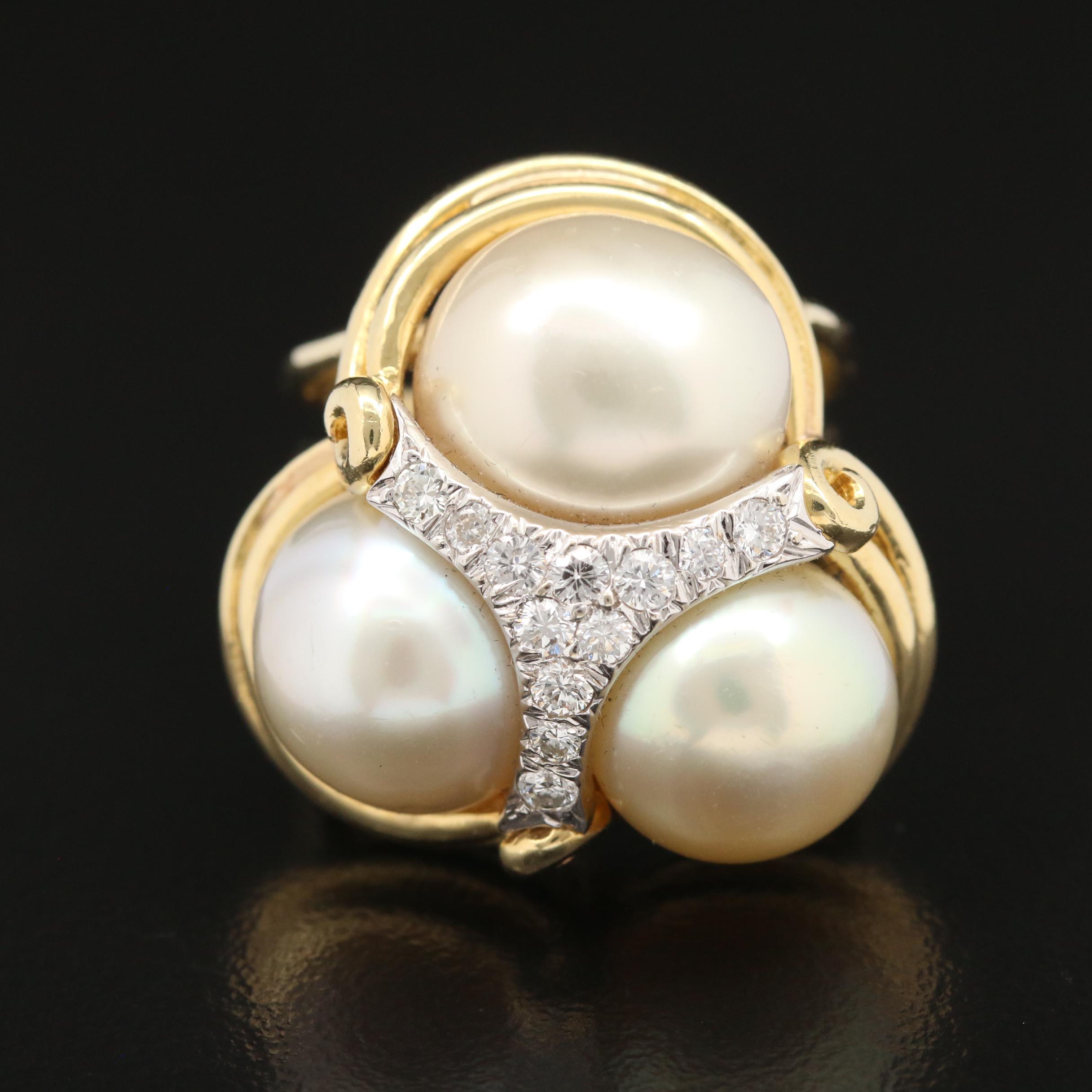 Cellino 18K Pearl and Diamond Ring