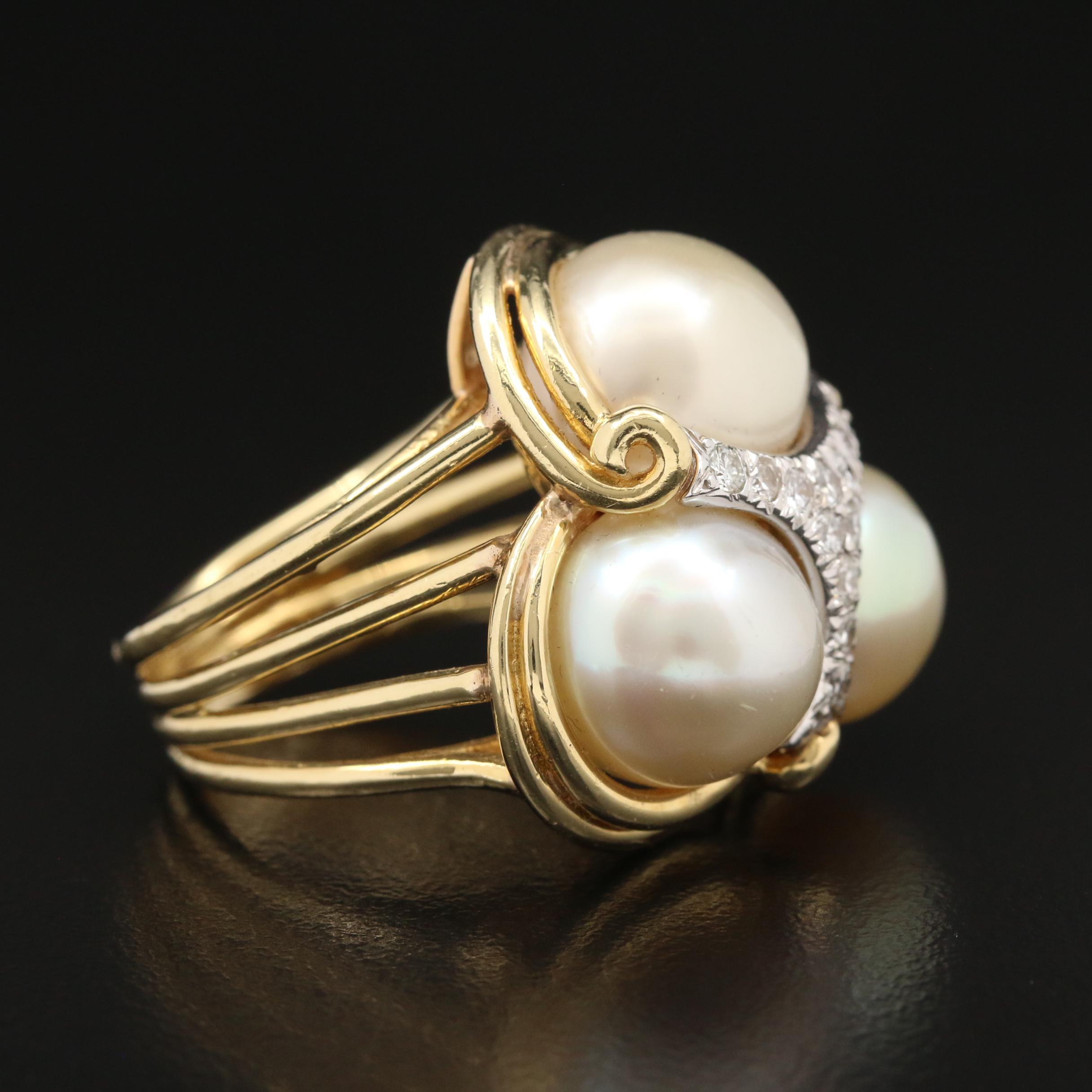 Cellino 18K Pearl and Diamond Ring