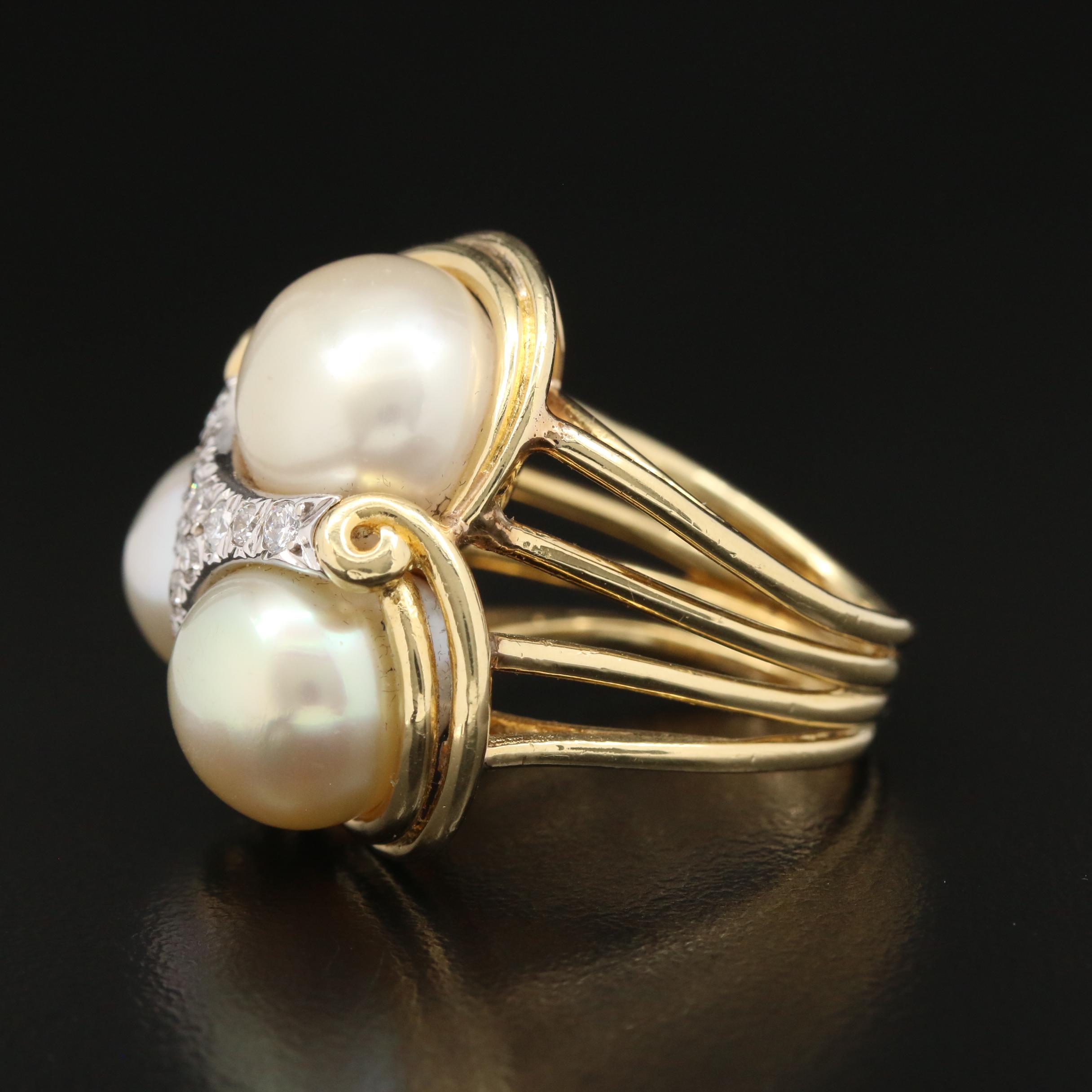 Cellino 18K Pearl and Diamond Ring