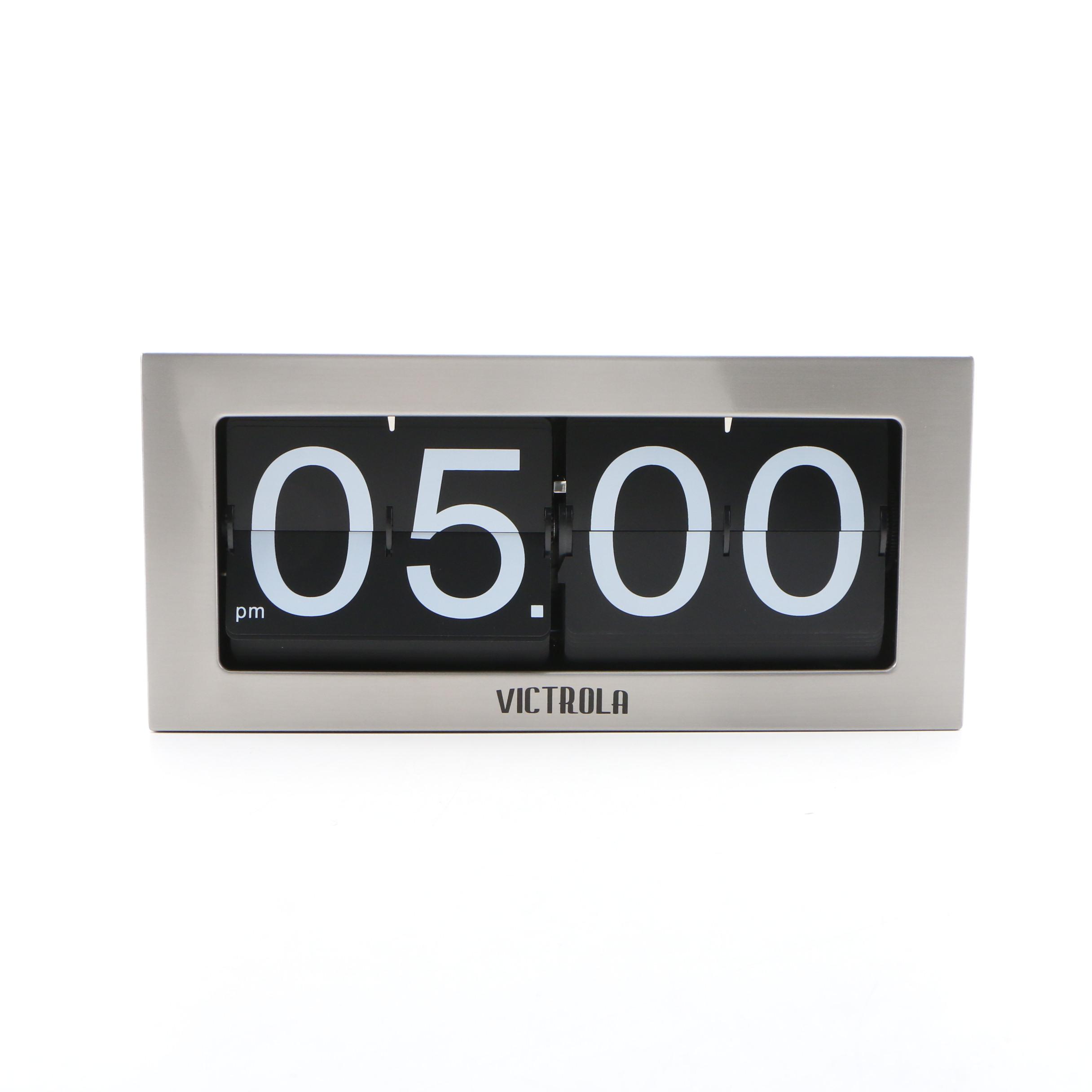 Victrola Classic Metal Flip Clock with Brushed Metal Finish