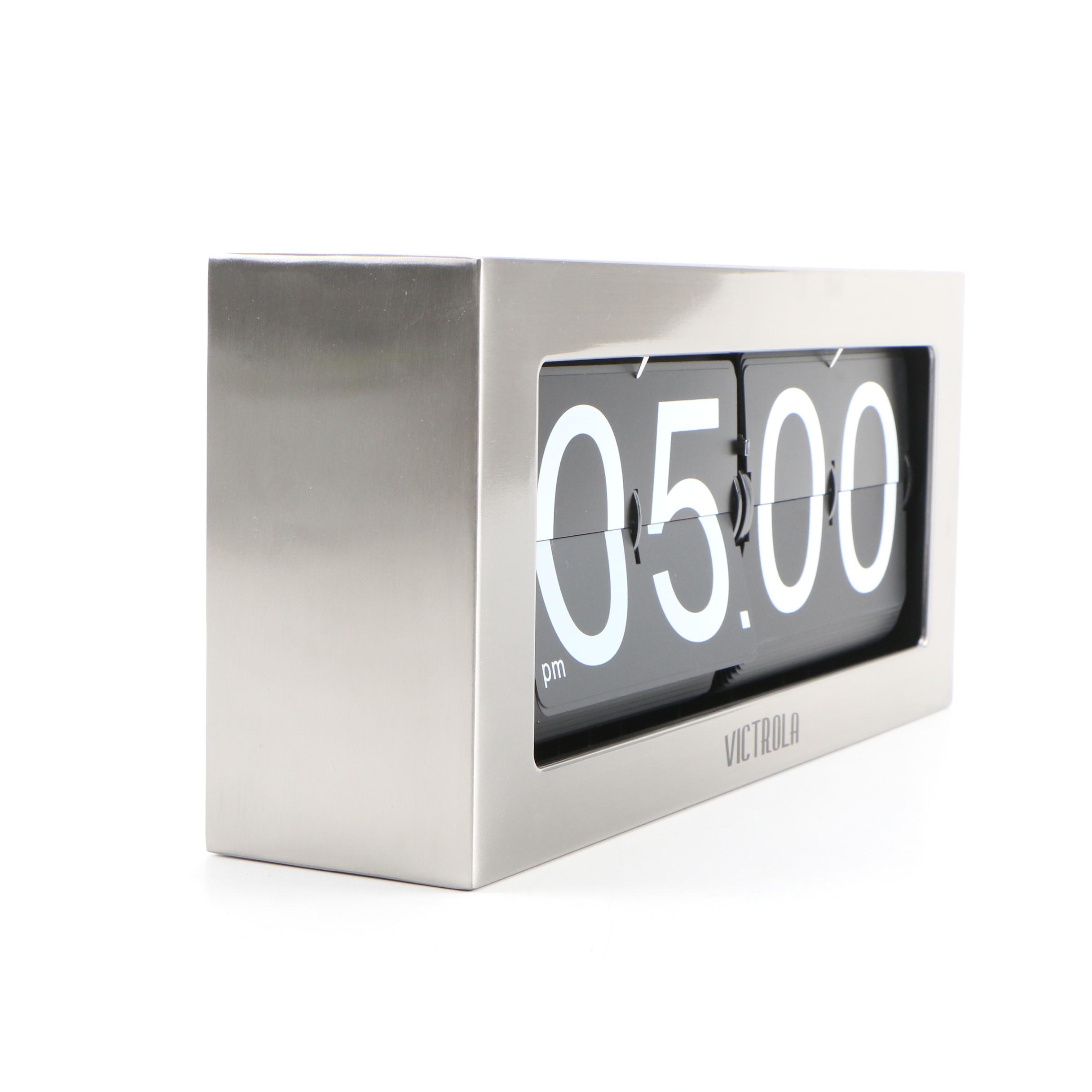 Victrola Classic Metal Flip Clock with Brushed Metal Finish