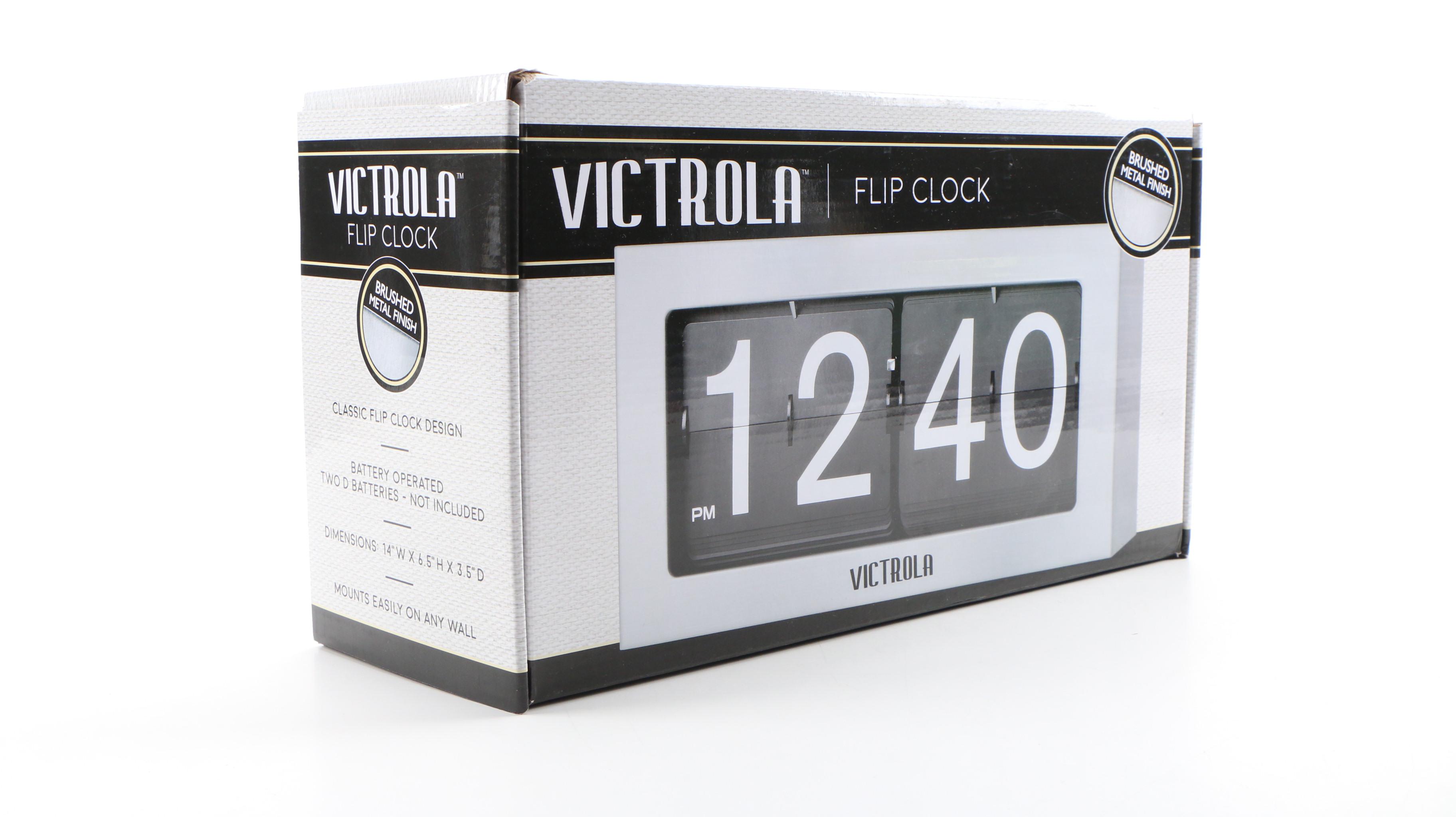 Victrola Classic Metal Flip Clock with Brushed Metal Finish
