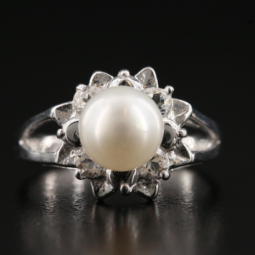 Sterling Silver Pearl and Topaz Ring