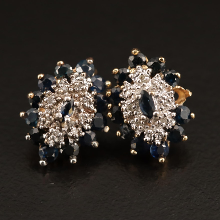10K  Sapphire and Diamond Navette Stud Earrings