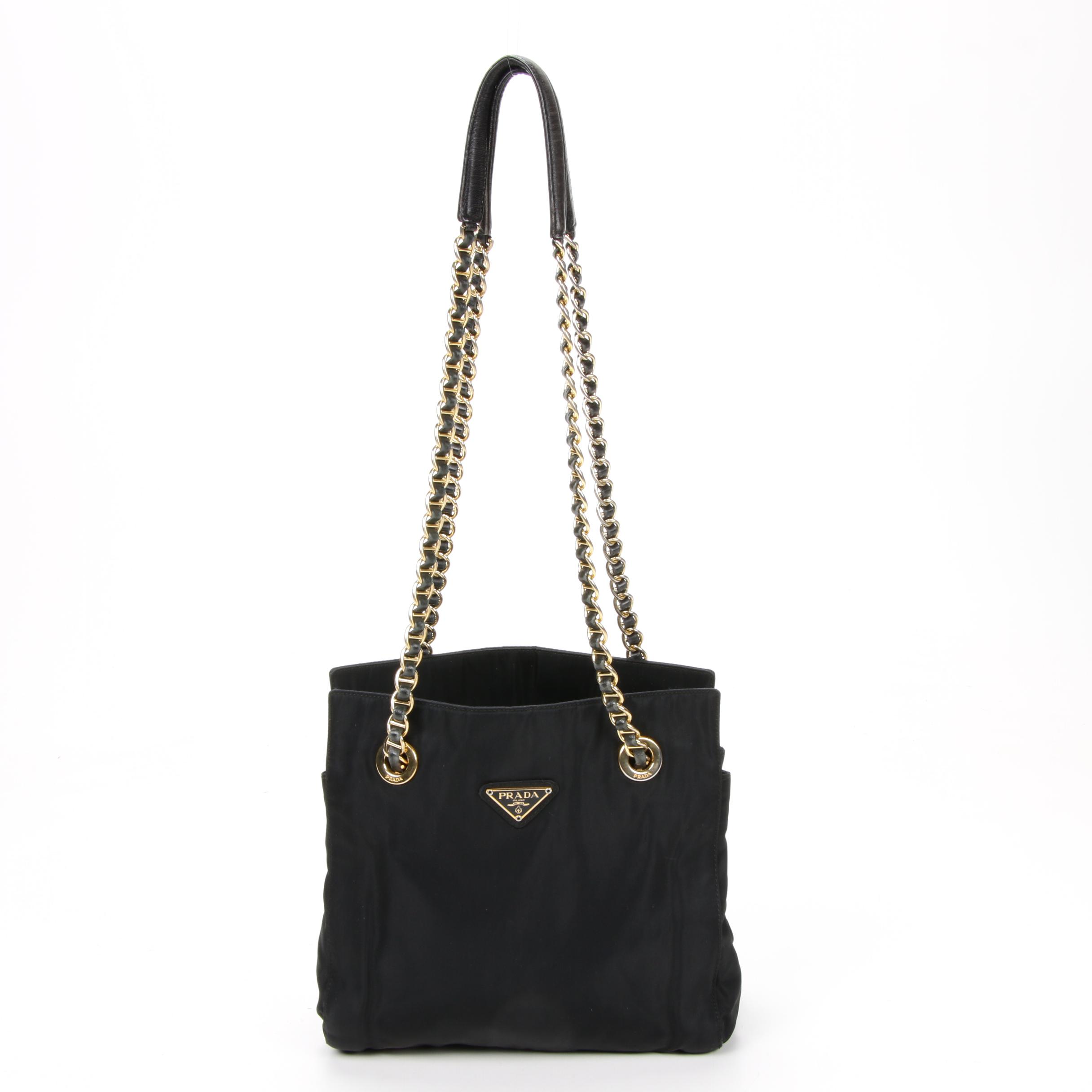 Prada Chain Strap Shoulder Bag in Black Tessuto Nylon