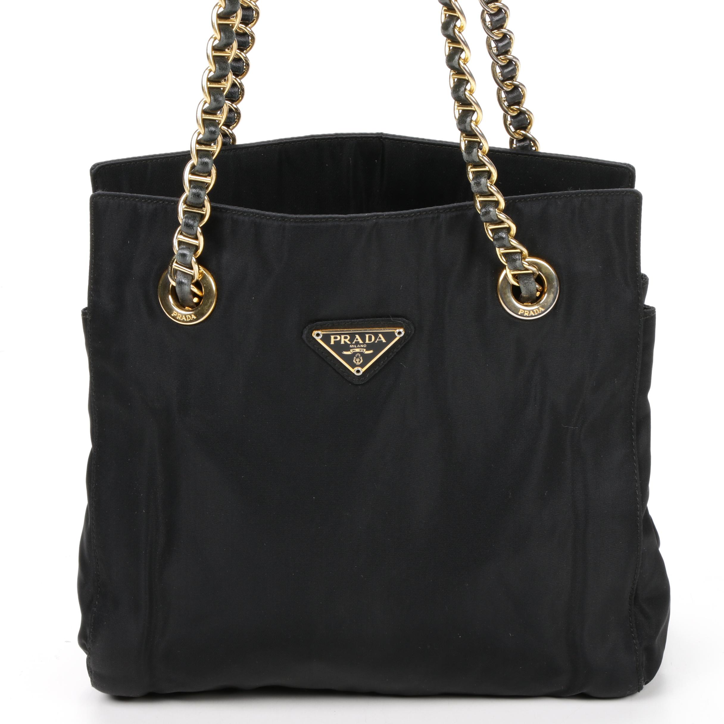 Prada Chain Strap Shoulder Bag in Black Tessuto Nylon