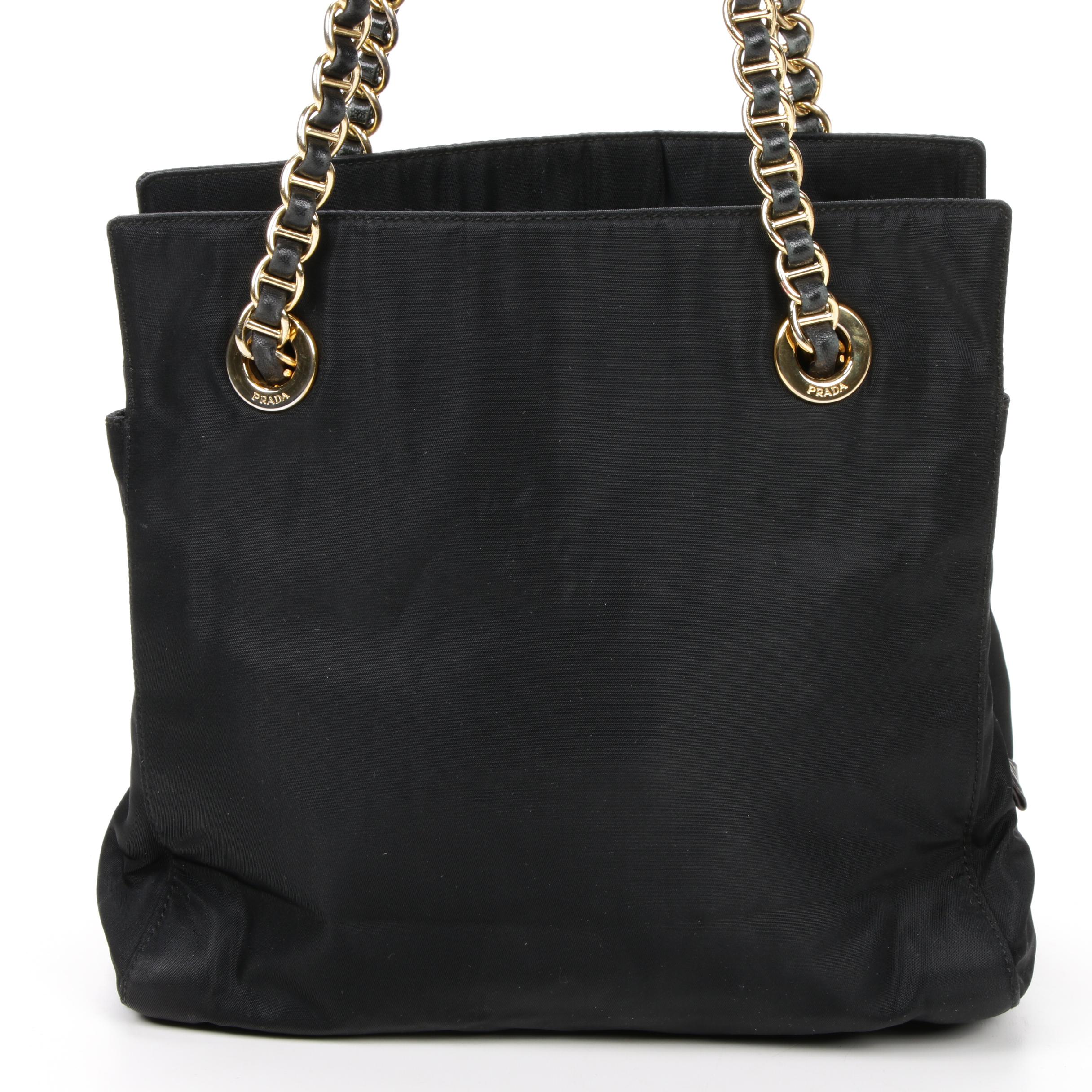 Prada Chain Strap Shoulder Bag in Black Tessuto Nylon