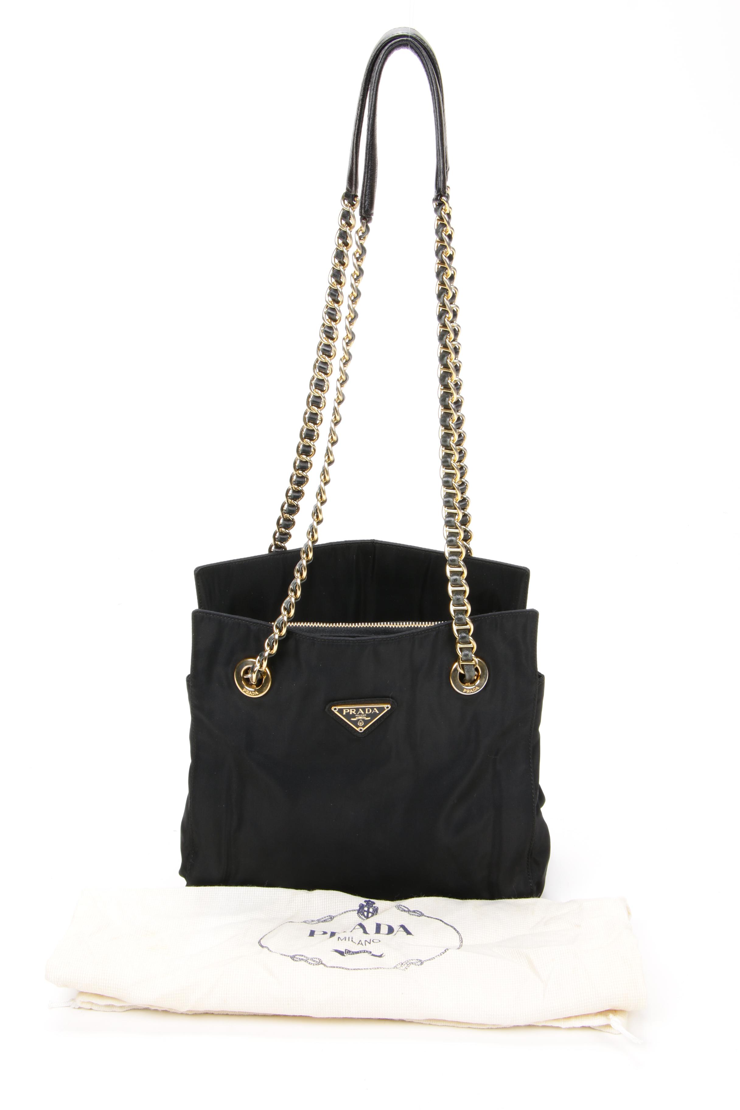 Prada Chain Strap Shoulder Bag in Black Tessuto Nylon