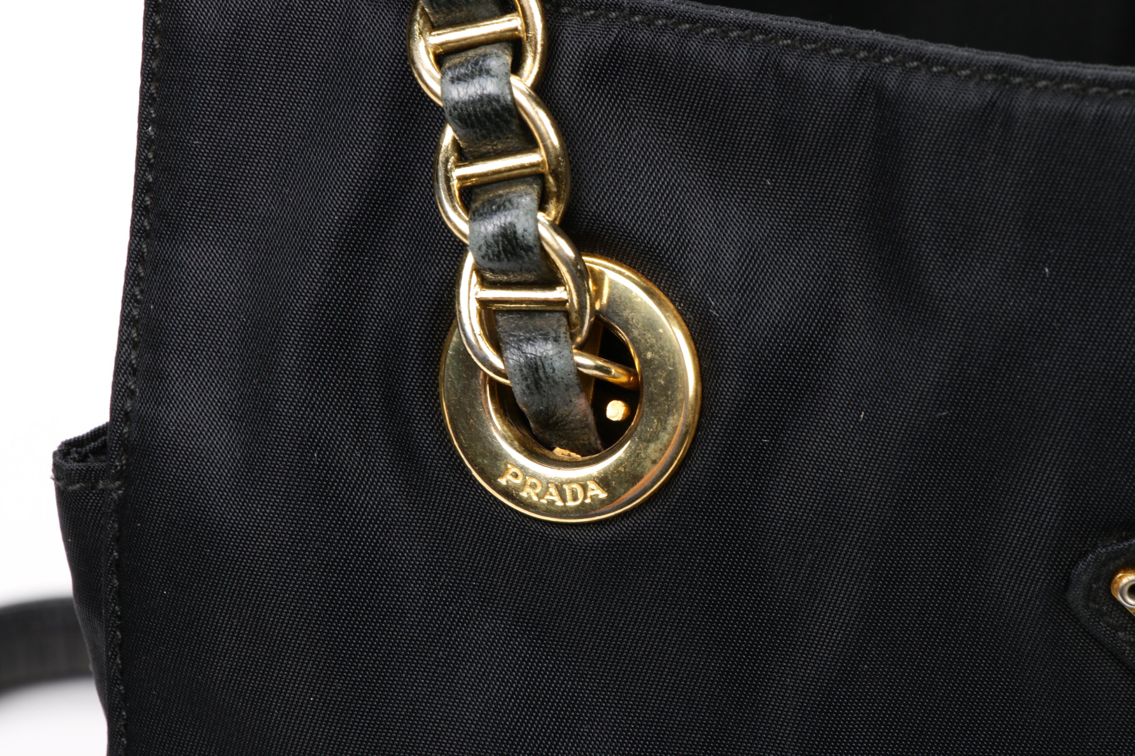 Prada Chain Strap Shoulder Bag in Black Tessuto Nylon