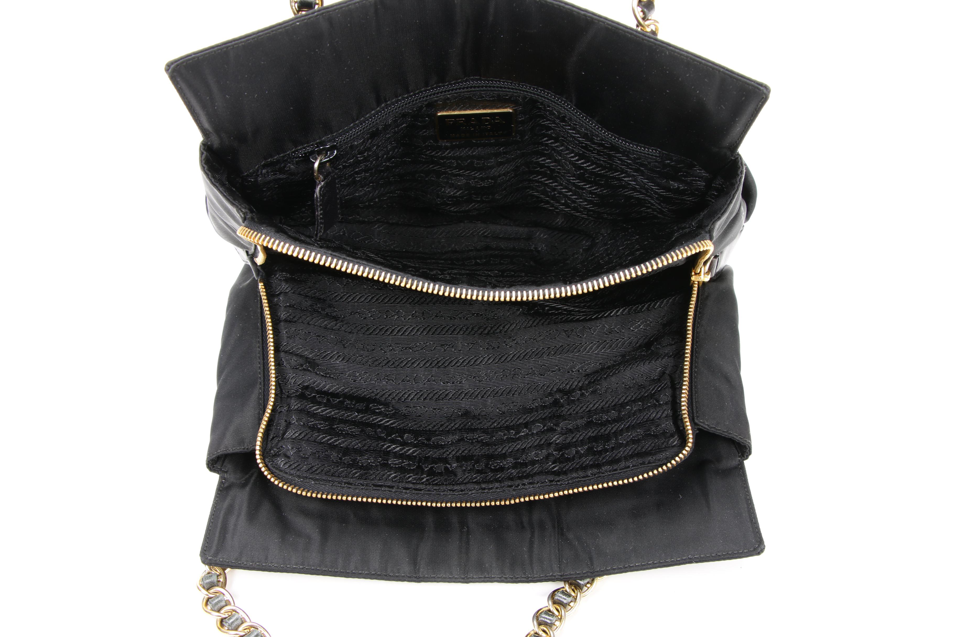 Prada Chain Strap Shoulder Bag in Black Tessuto Nylon