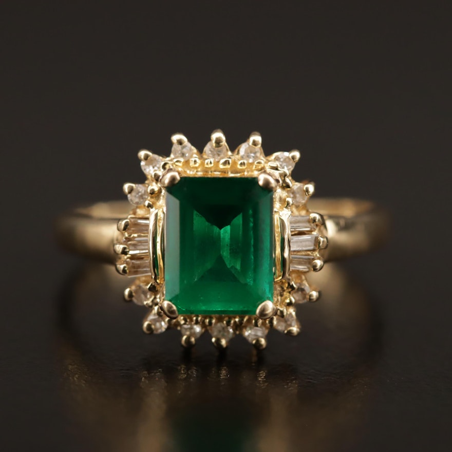 14K Emerald and Diamond Halo Ring