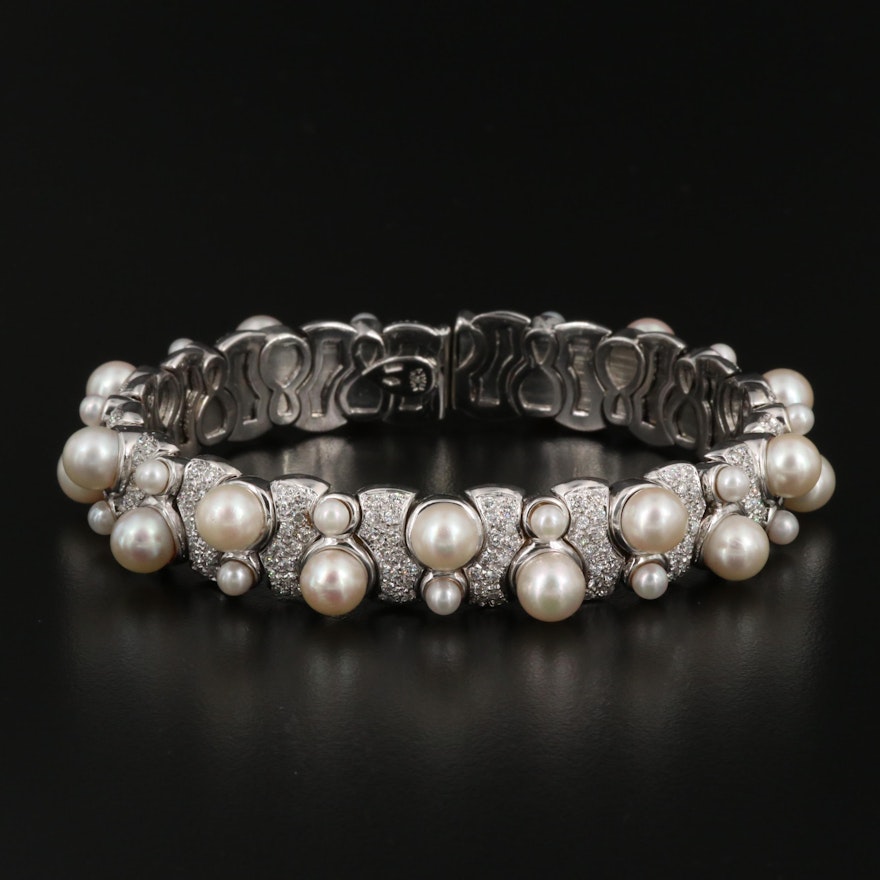 18K Pearl and 5.25 CTW Diamond Bracelet