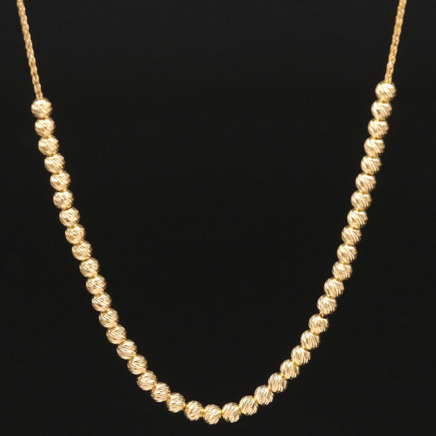 14K Textured Beads on Wheat Chain Necklace