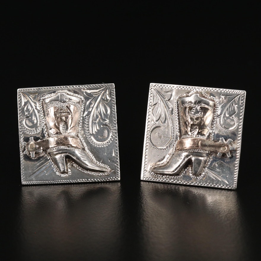 RMS Handmade Sterling Western Boot Cufflinks with 10K Accents