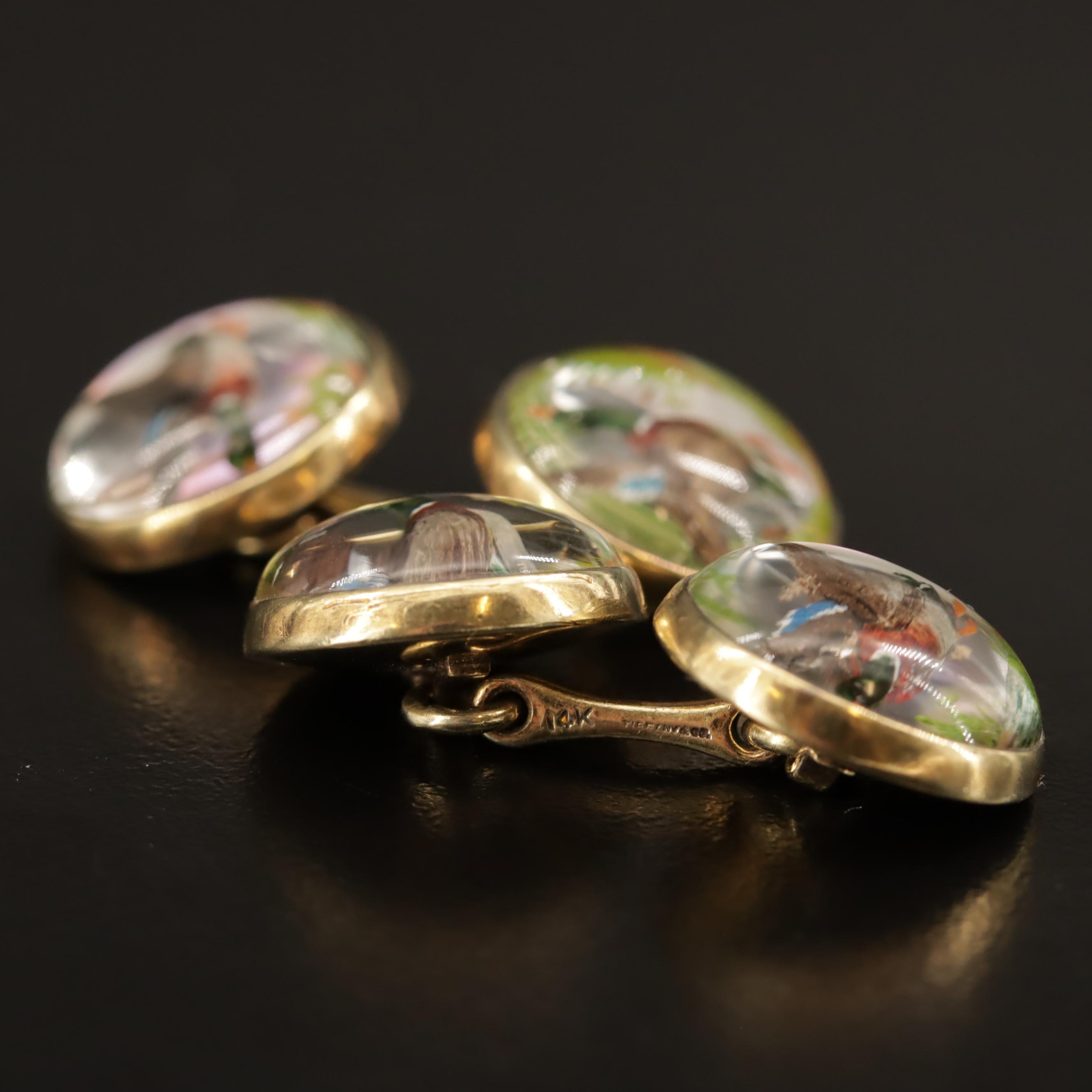Vintage Tiffany & Co. 14K Mallard Duck Reverse Painted Cufflinks