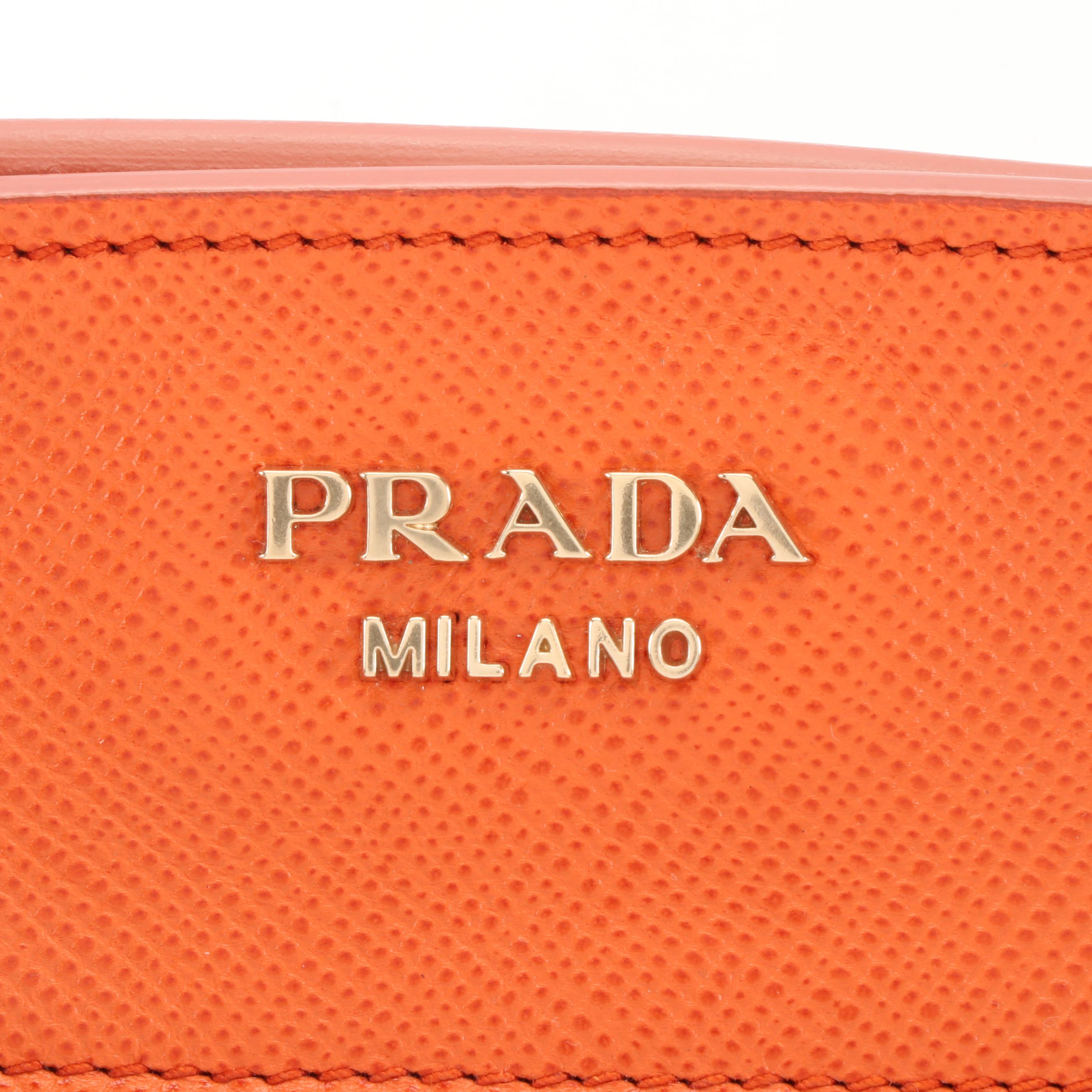 Prada Satchel in Corda Canapa Canvas with Papaya Saffiano Leather Trim