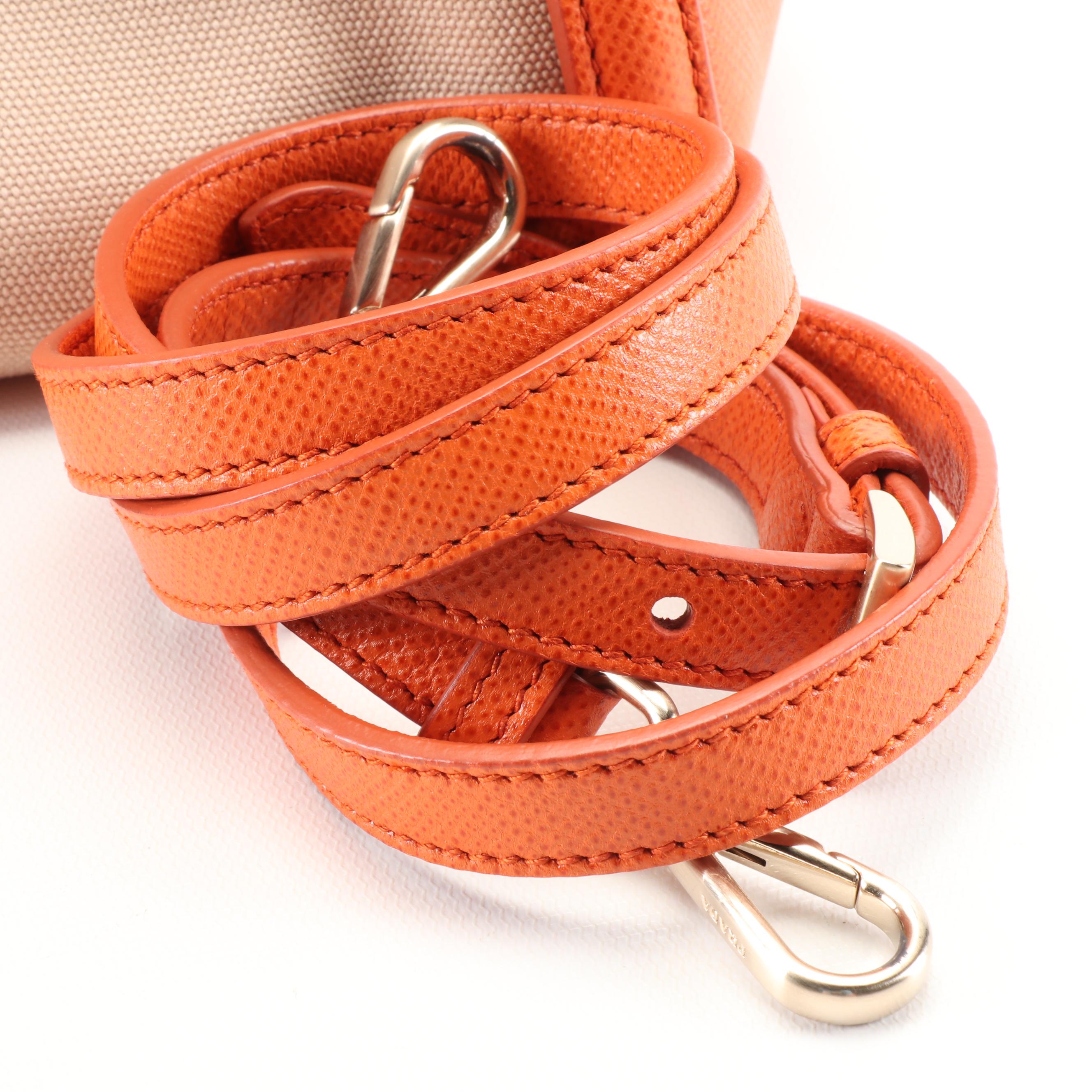 Prada Satchel in Corda Canapa Canvas with Papaya Saffiano Leather Trim