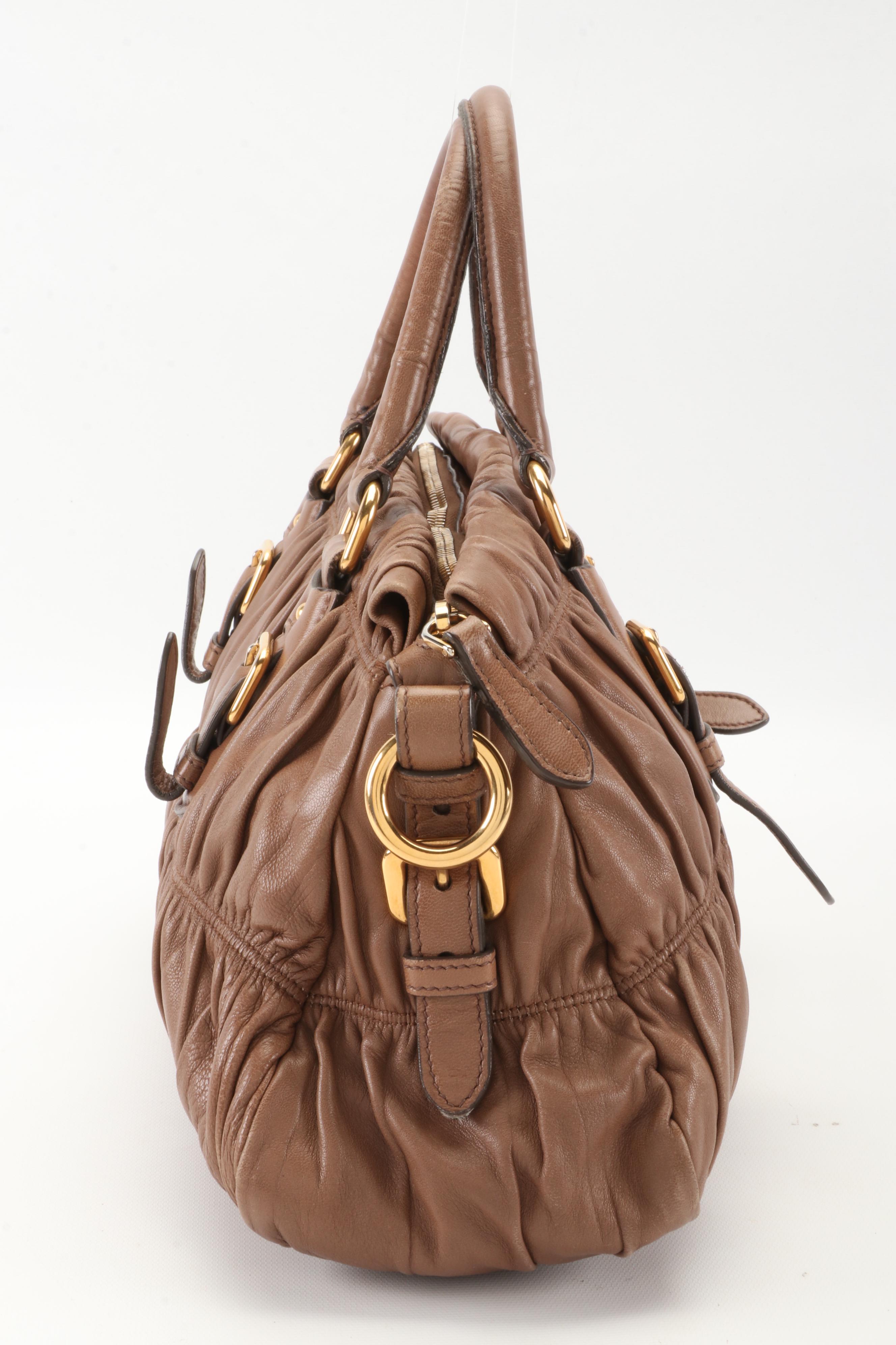Prada Satchel Bag in Light Brown Napa Gaufre Leather
