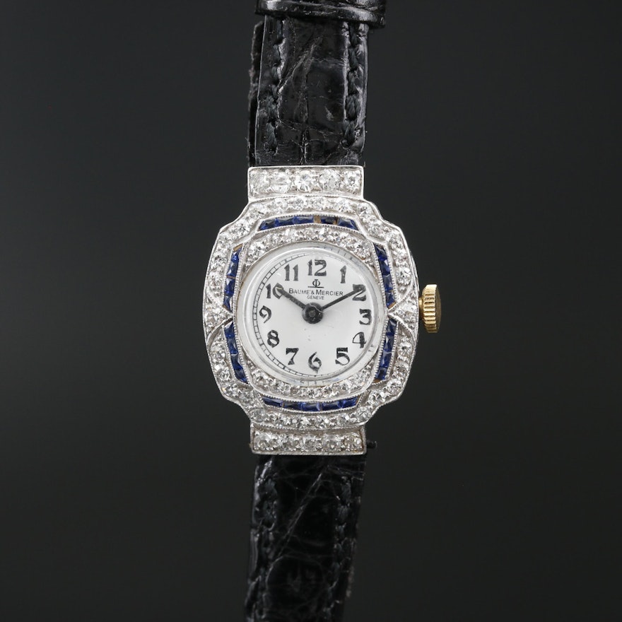 Baume & Mercier Platinum 1.00 CTW Diamond and Sapphire Wristwatch