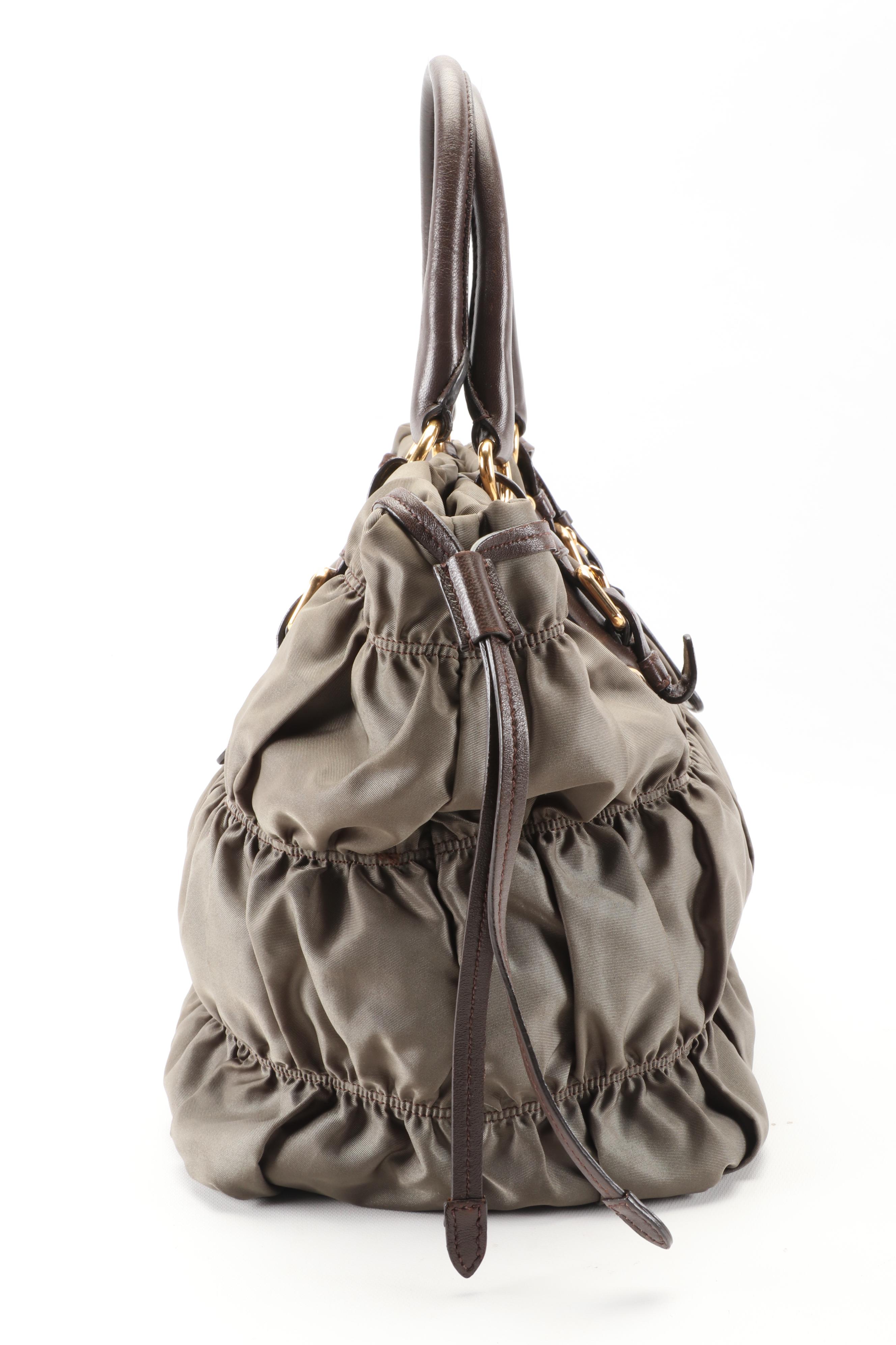 Prada Tote Bag in Fumo Gaufre Tessuto Nylon with Leather Trim