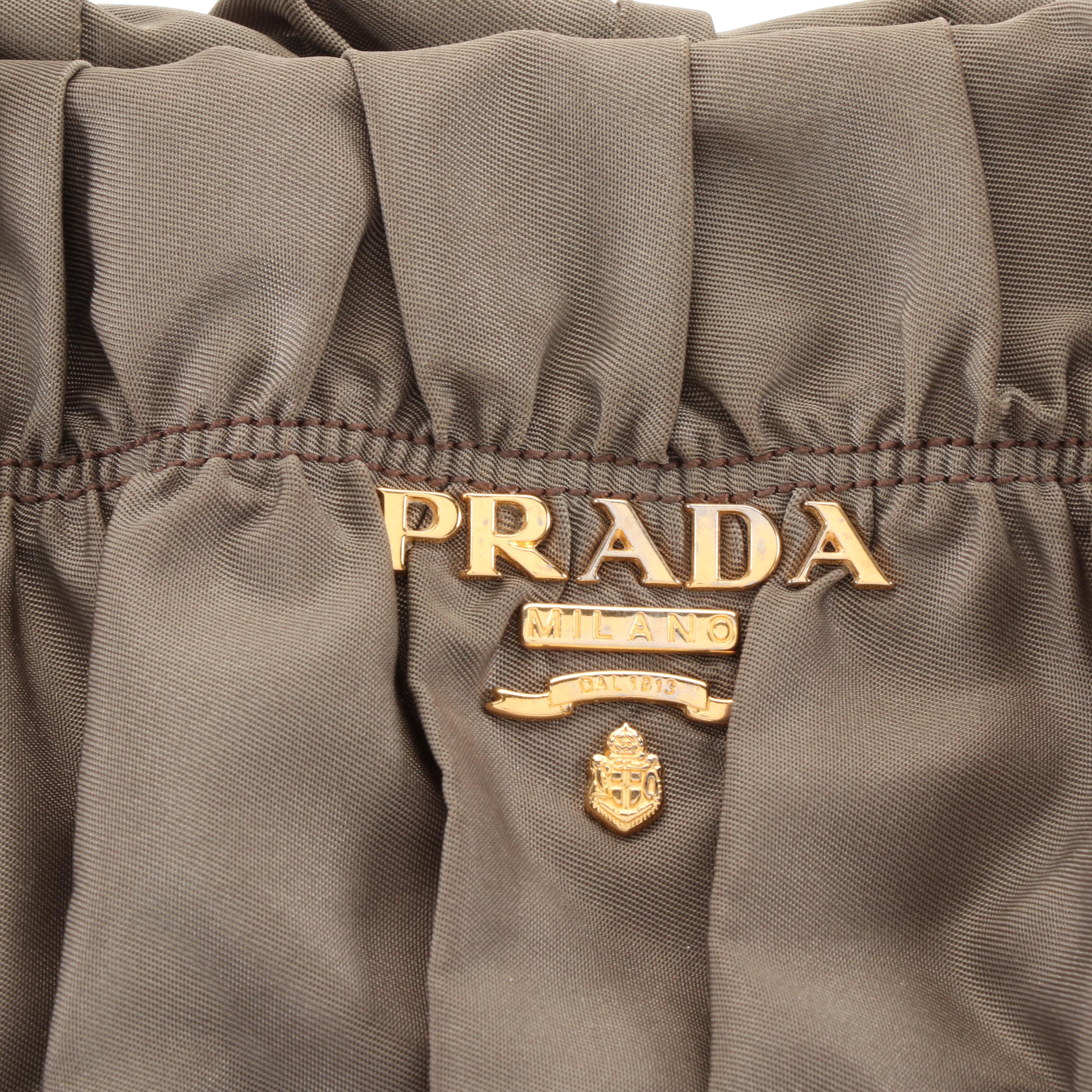 Prada Tote Bag in Fumo Gaufre Tessuto Nylon with Leather Trim