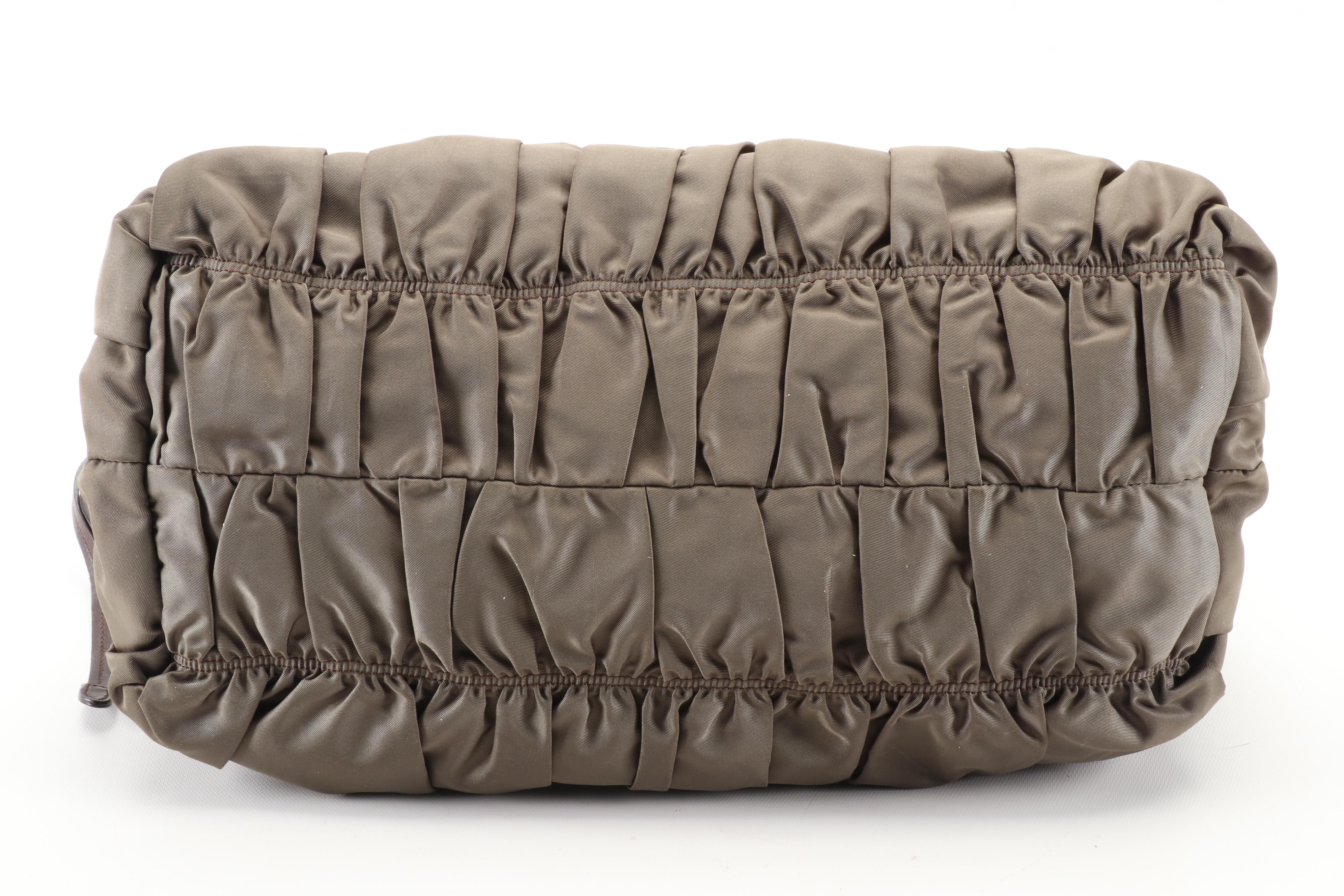 Prada Tote Bag in Fumo Gaufre Tessuto Nylon with Leather Trim