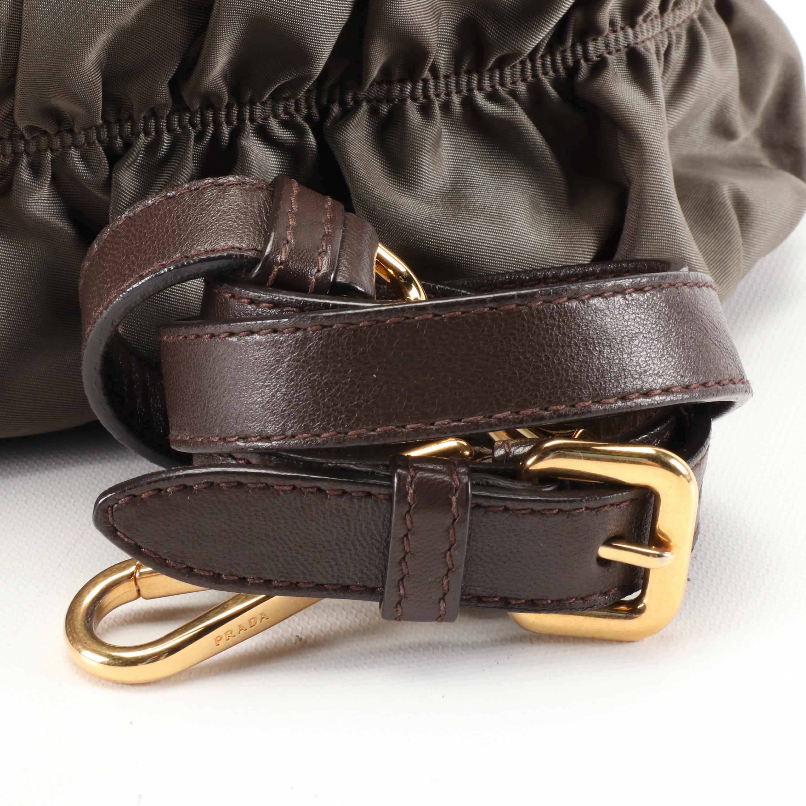 Prada Tote Bag in Fumo Gaufre Tessuto Nylon with Leather Trim