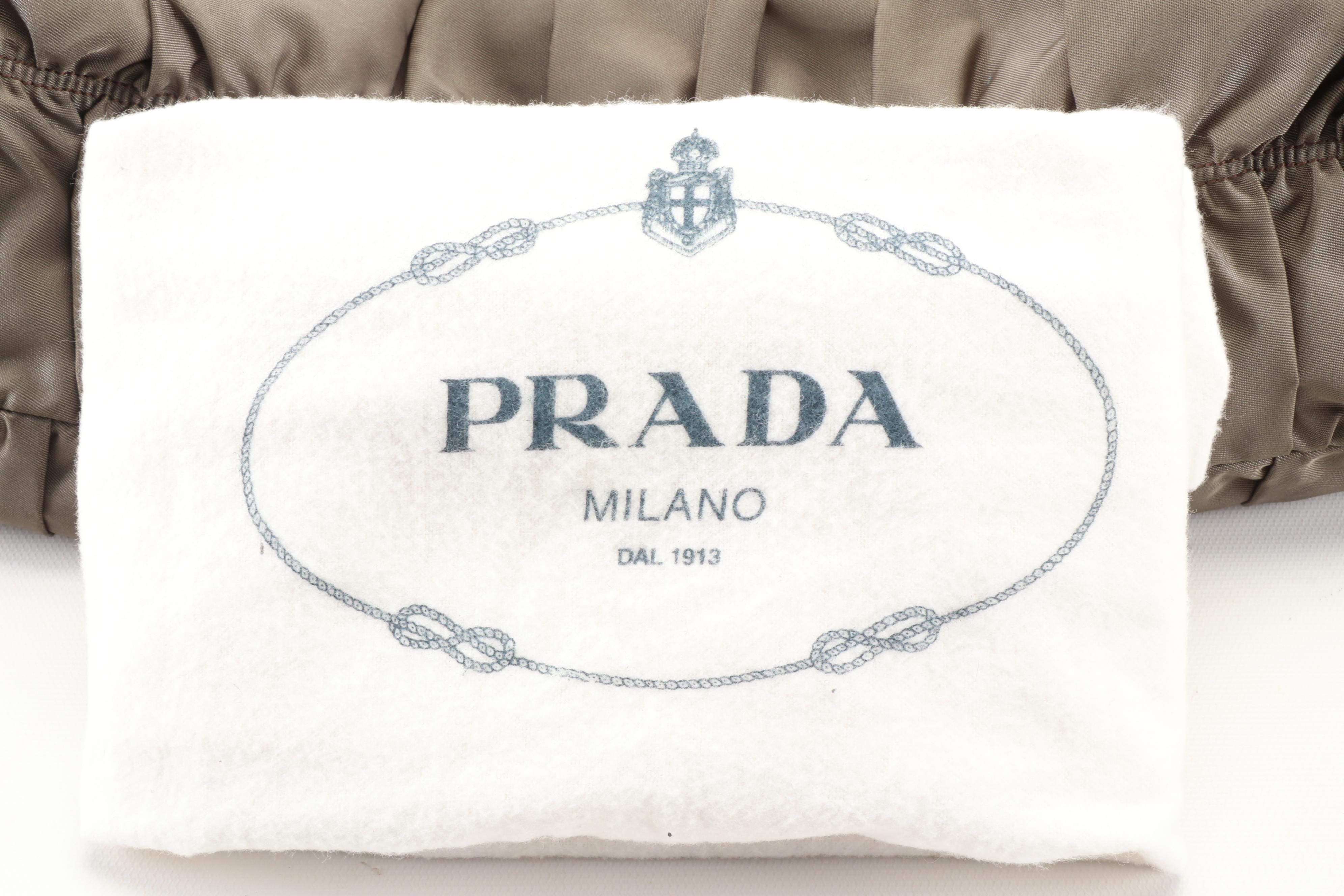 Prada Tote Bag in Fumo Gaufre Tessuto Nylon with Leather Trim