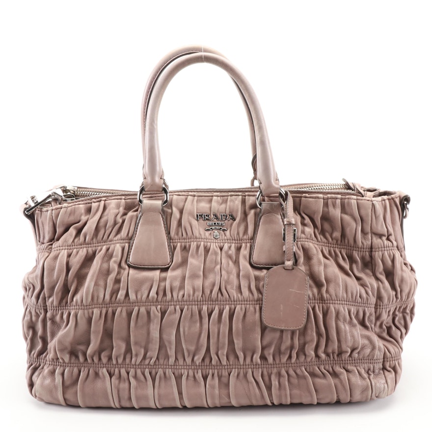 Prada Double Zip Large Tote Bag in Taupe Napa Gaufre Leather